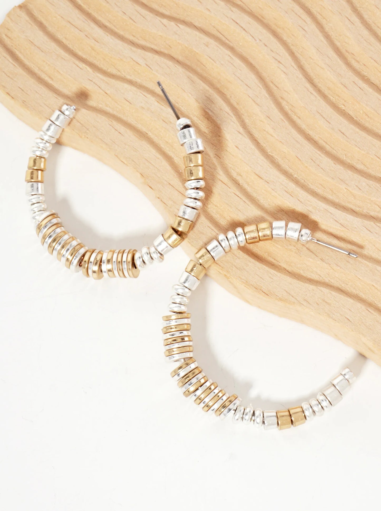 Metallic-Beaded Lightweight 40mm Open Hoop Earrings