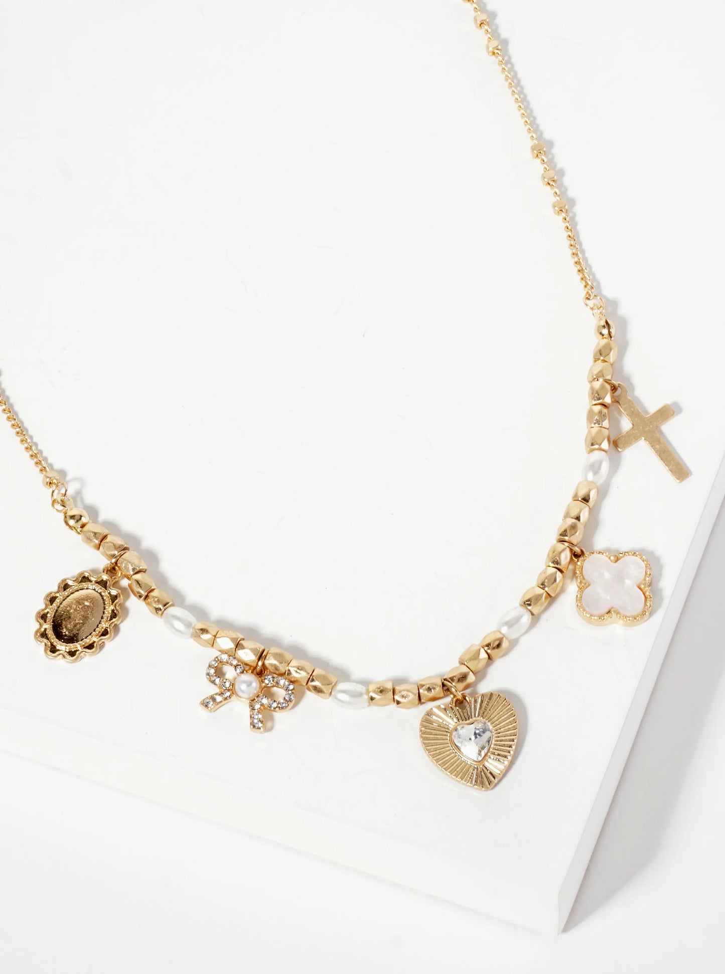 Metallic-Beaded Multi-Charm Necklace
