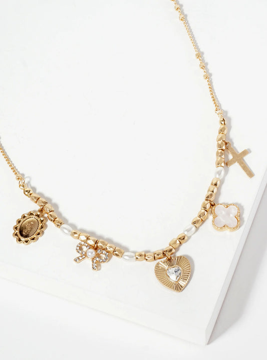 Metallic-Beaded Multi-Charm Necklace
