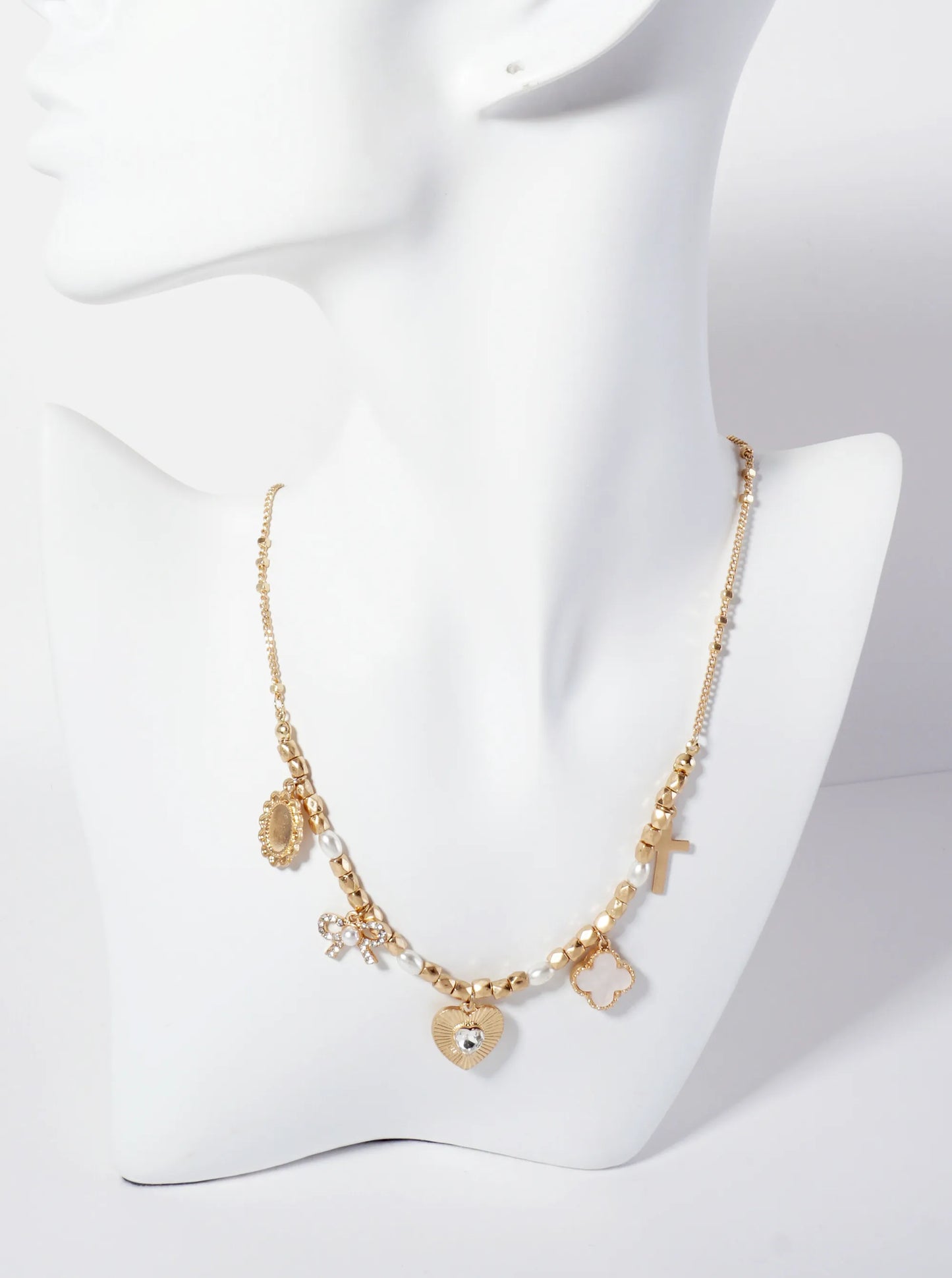 Metallic-Beaded Multi-Charm Necklace