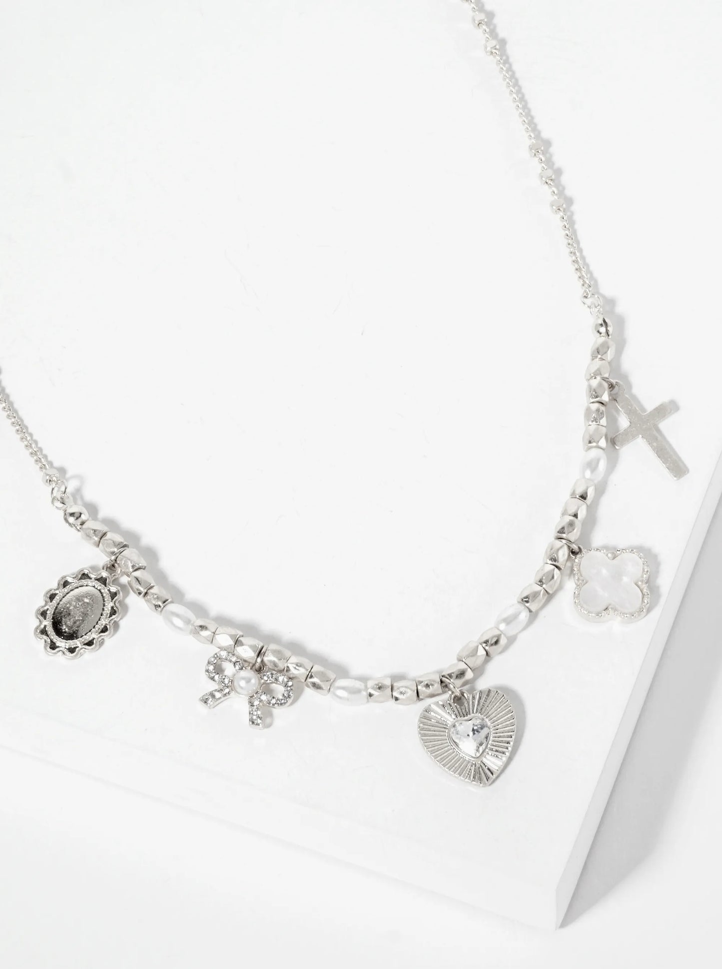Metallic-Beaded Multi-Charm Necklace