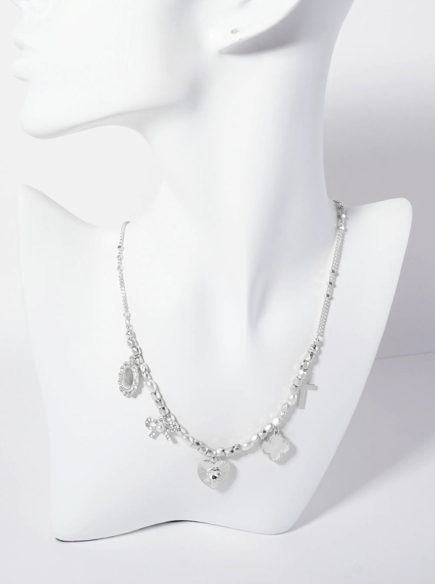 Metallic-Beaded Multi-Charm Necklace