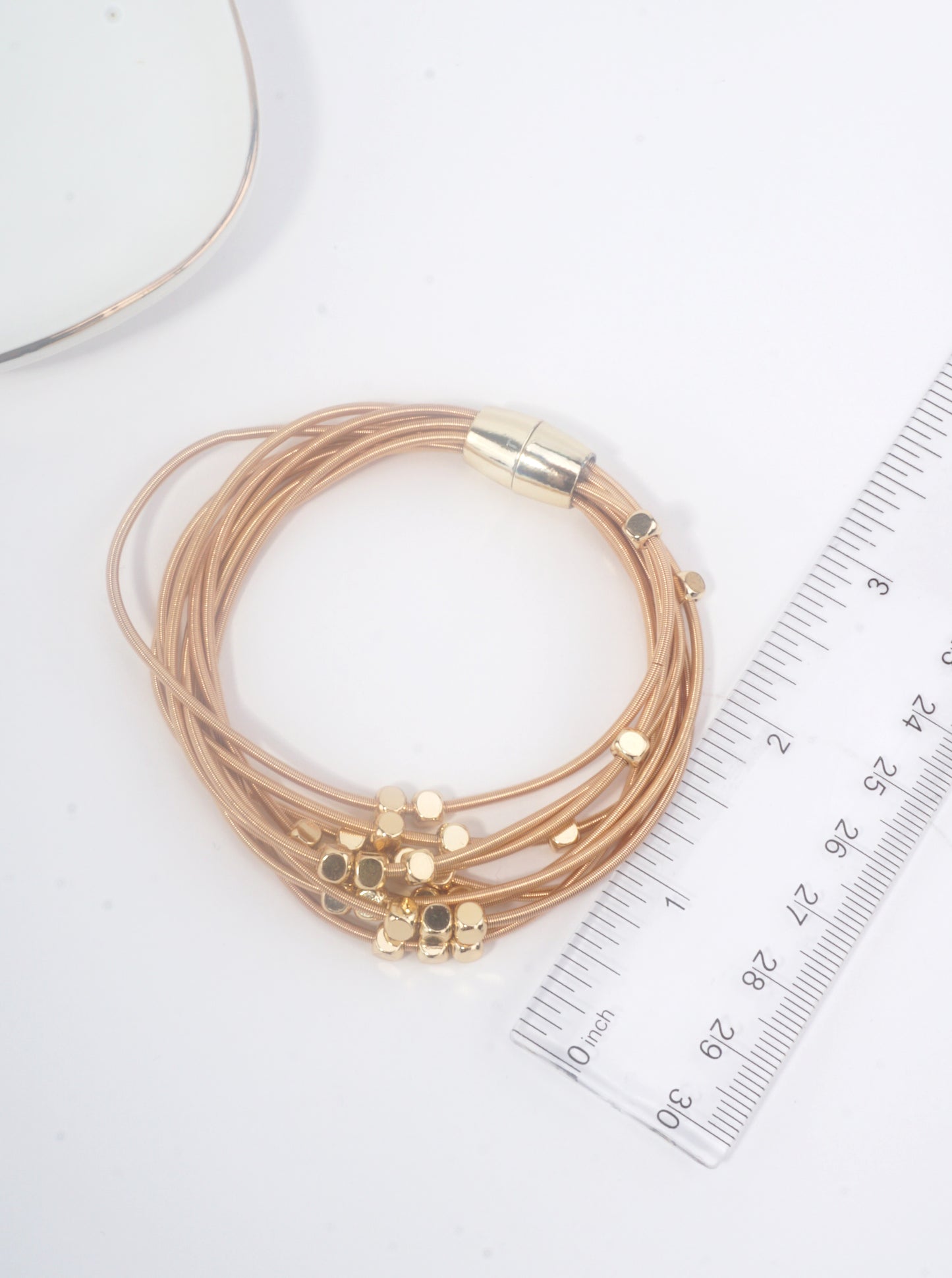 Metallic Beaded Multi-Layer Magnetic Closure Spring Wire Stretch Bracelet