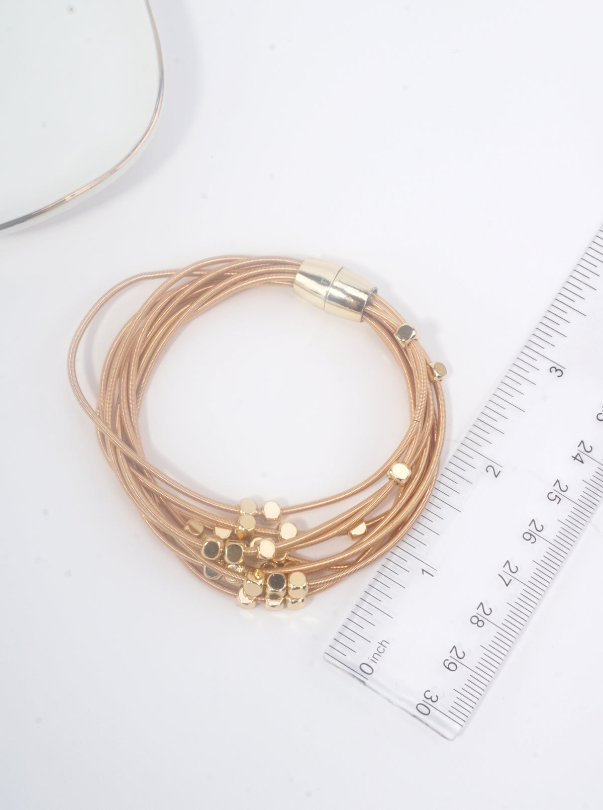 Metallic Beaded Multi-Layer Magnetic Closure Spring Wire Stretch Bracelet