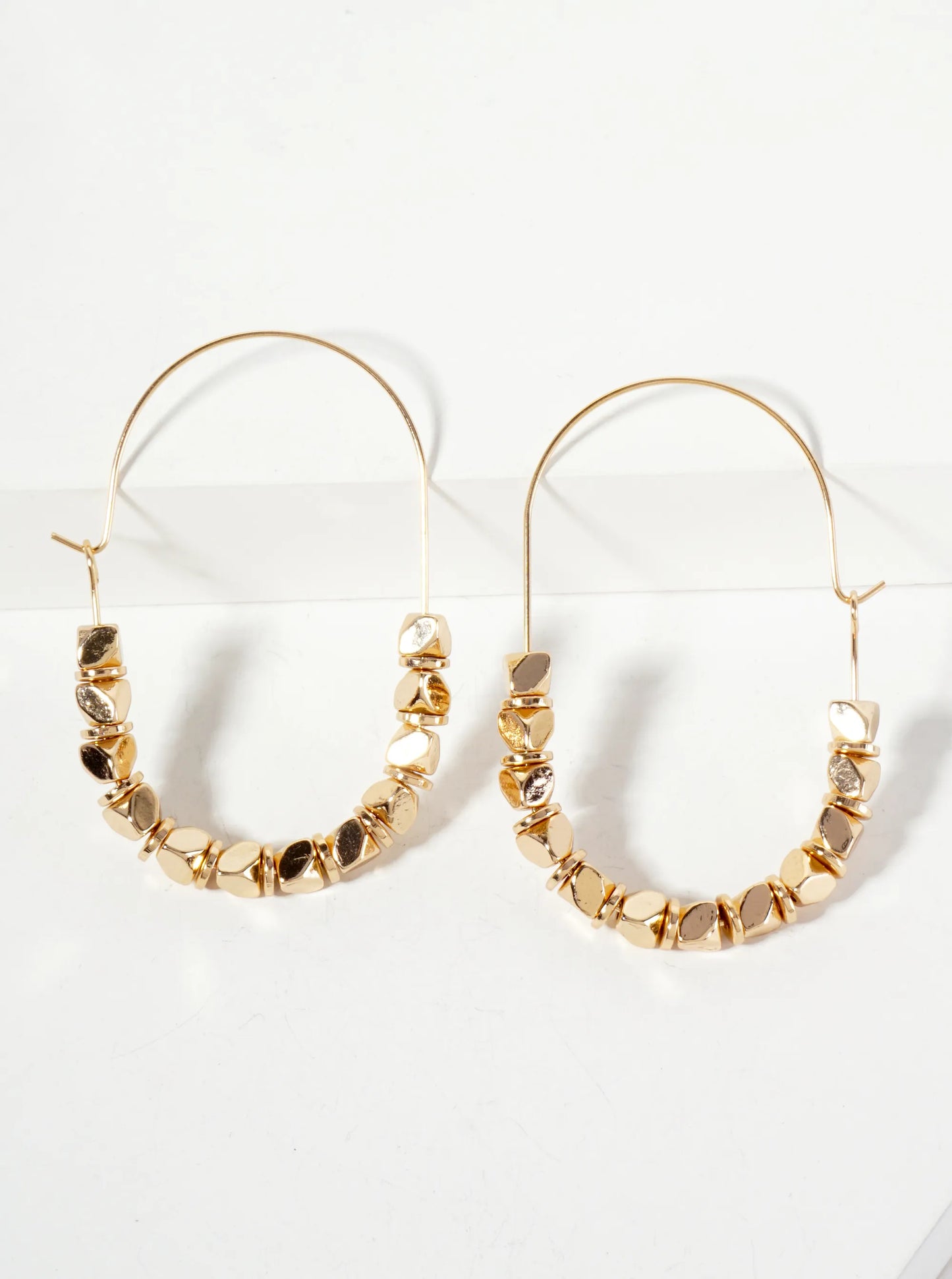 Metallic-Beaded Stadium-Shaped Geometric Wire Hook Earrings