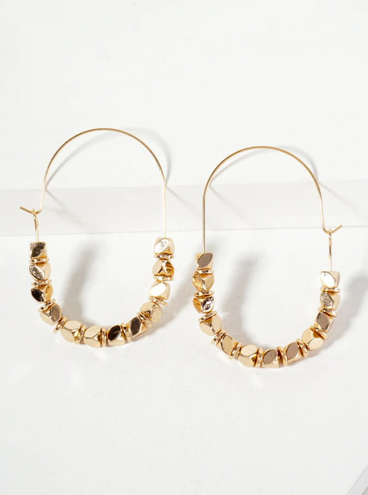Metallic-Beaded Stadium-Shaped Geometric Wire Hook Earrings