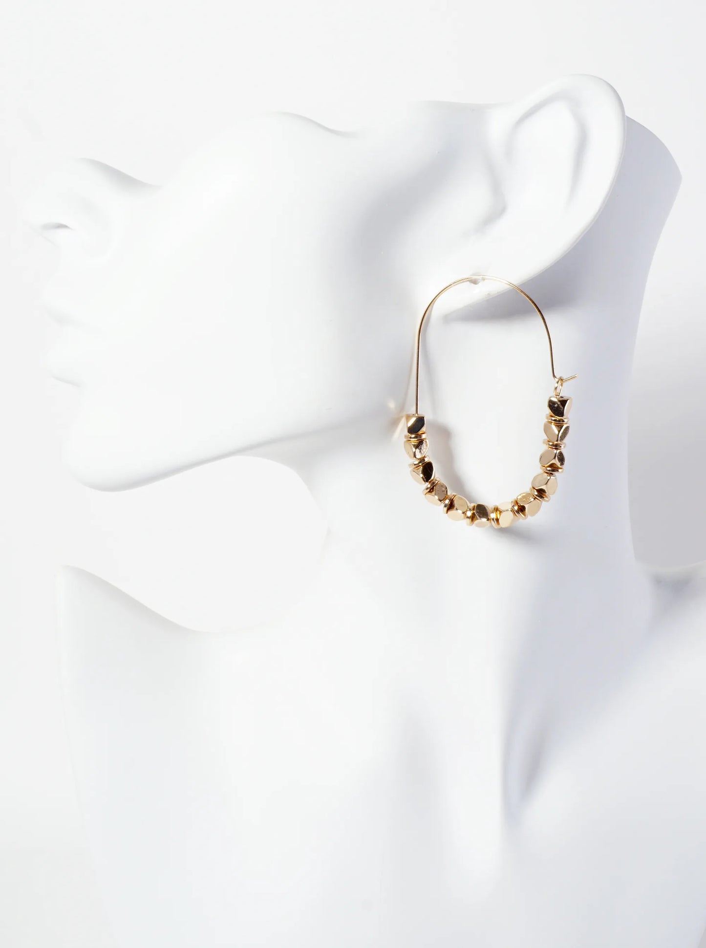 Metallic-Beaded Stadium-Shaped Geometric Wire Hook Earrings