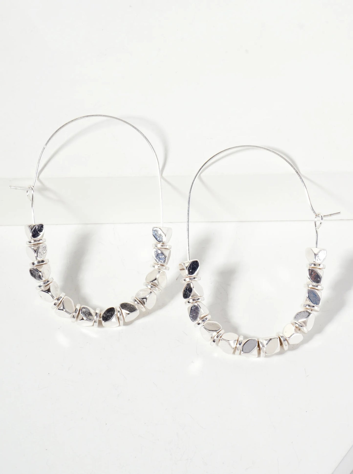 Metallic-Beaded Stadium-Shaped Geometric Wire Hook Earrings
