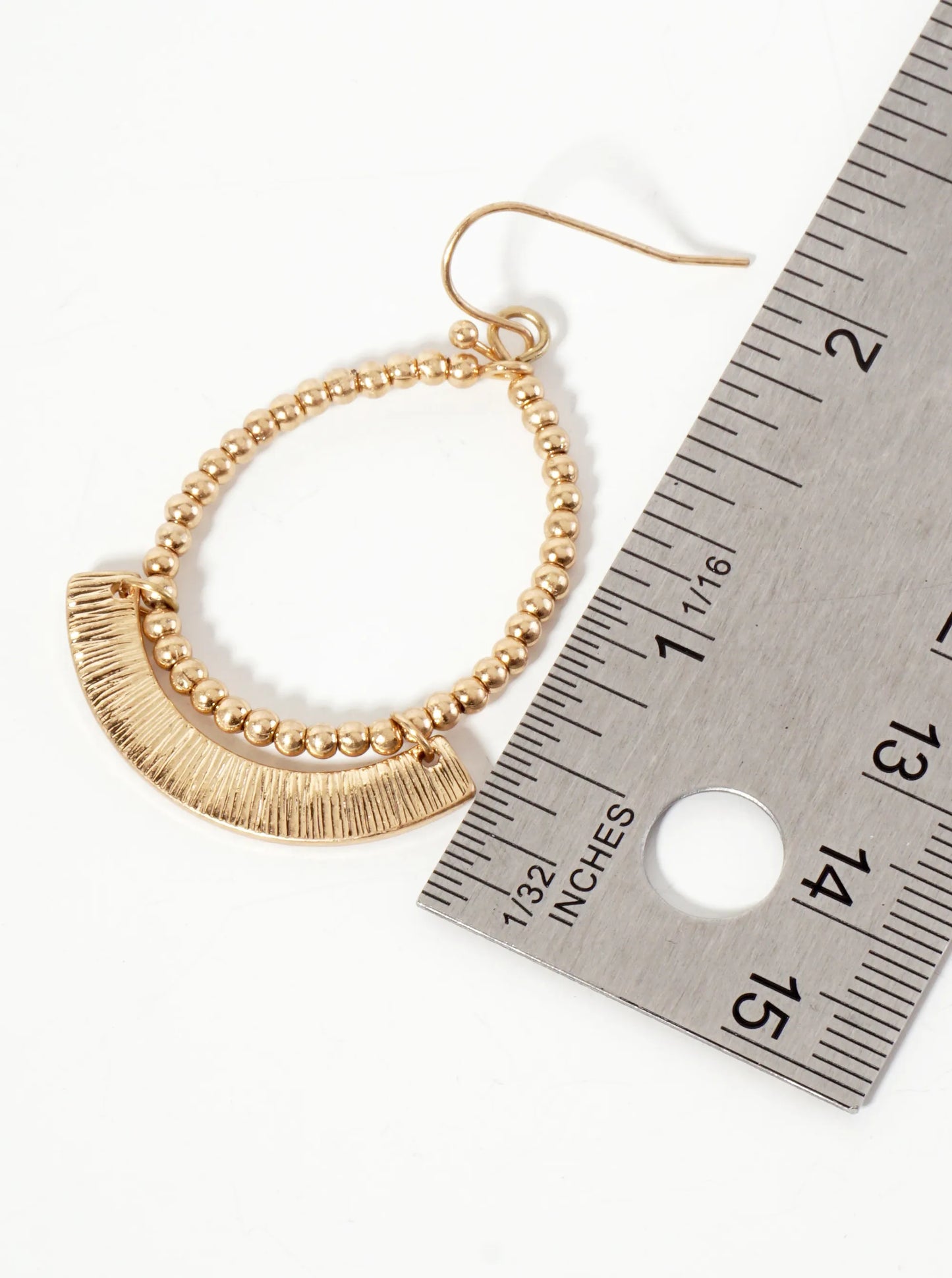 Metallic-Beaded Wire Teardrop Dangle Earrings With Textured Arch Drop