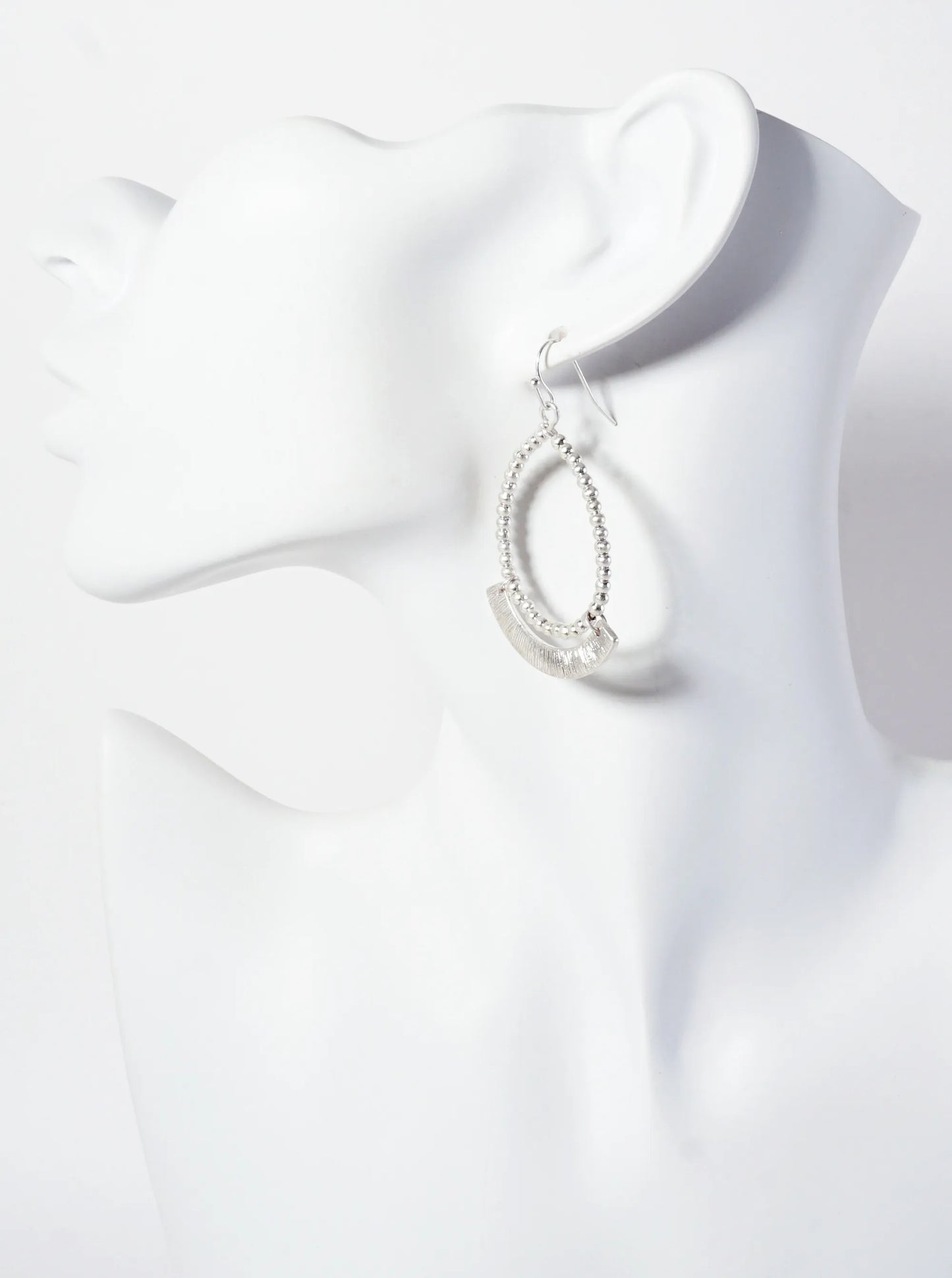 Metallic-Beaded Wire Teardrop Dangle Earrings With Textured Arch Drop