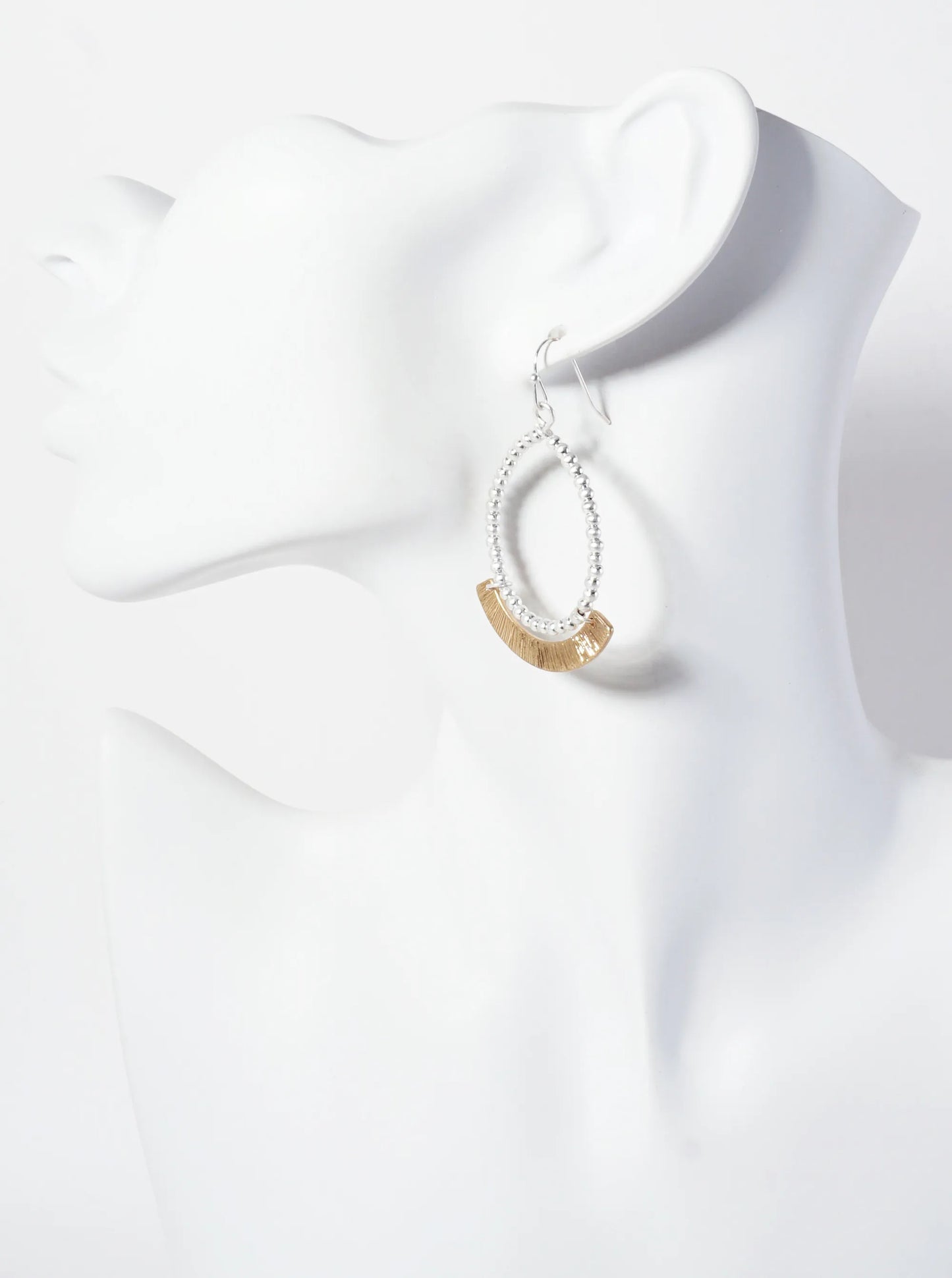 Metallic-Beaded Wire Teardrop Dangle Earrings With Textured Arch Drop