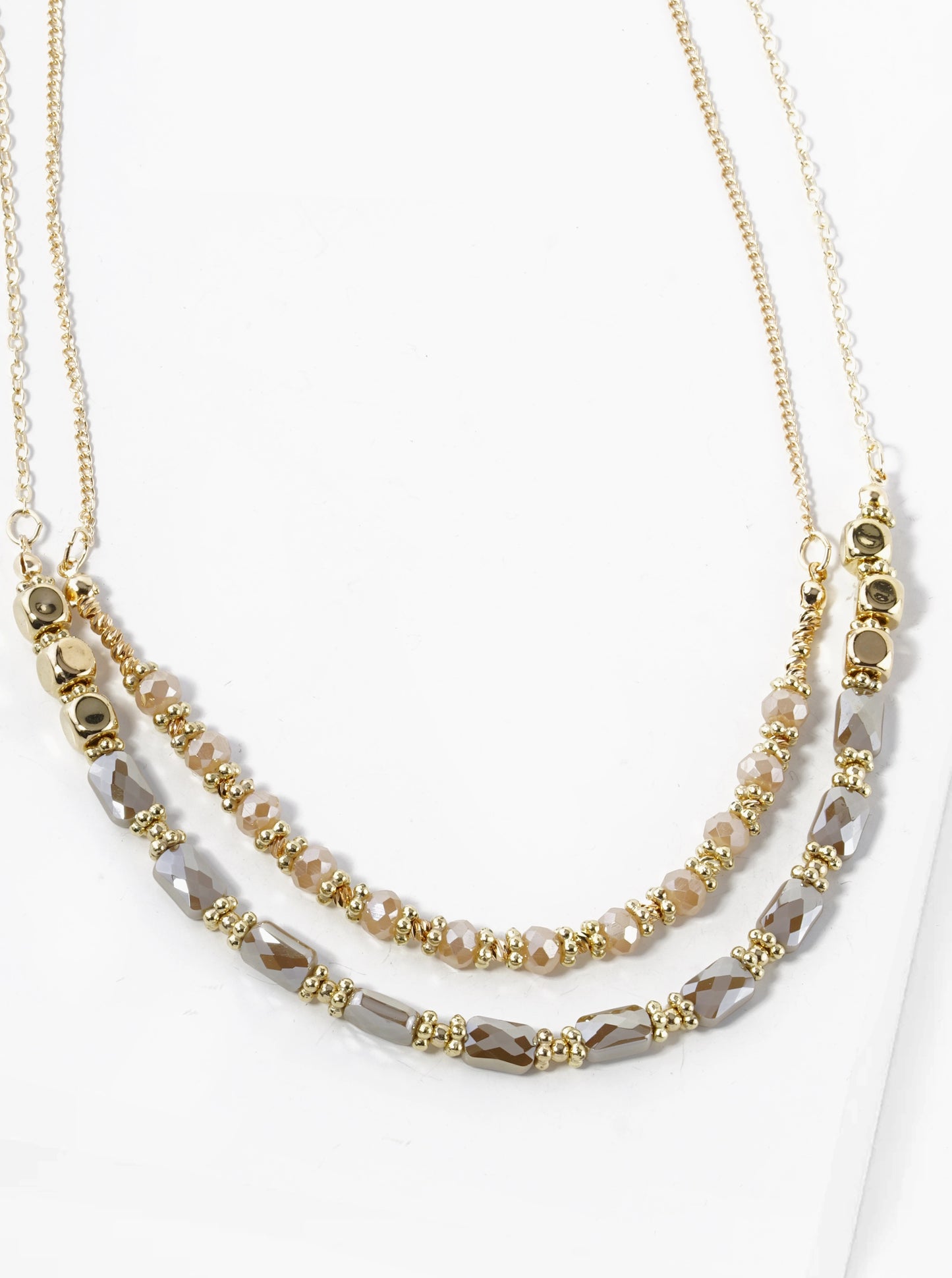 Metallic Beads And Glass Beaded Layered Necklace