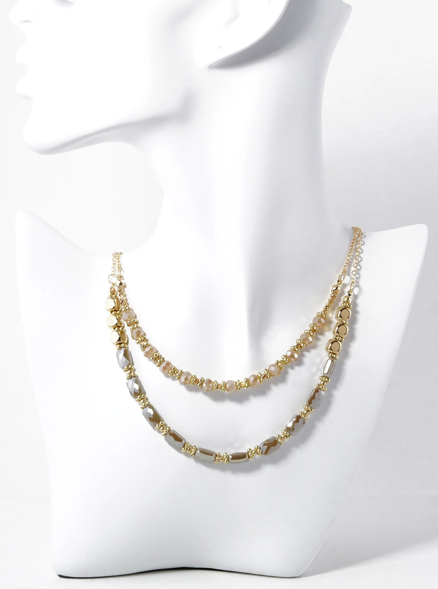 Metallic Beads And Glass Beaded Layered Necklace