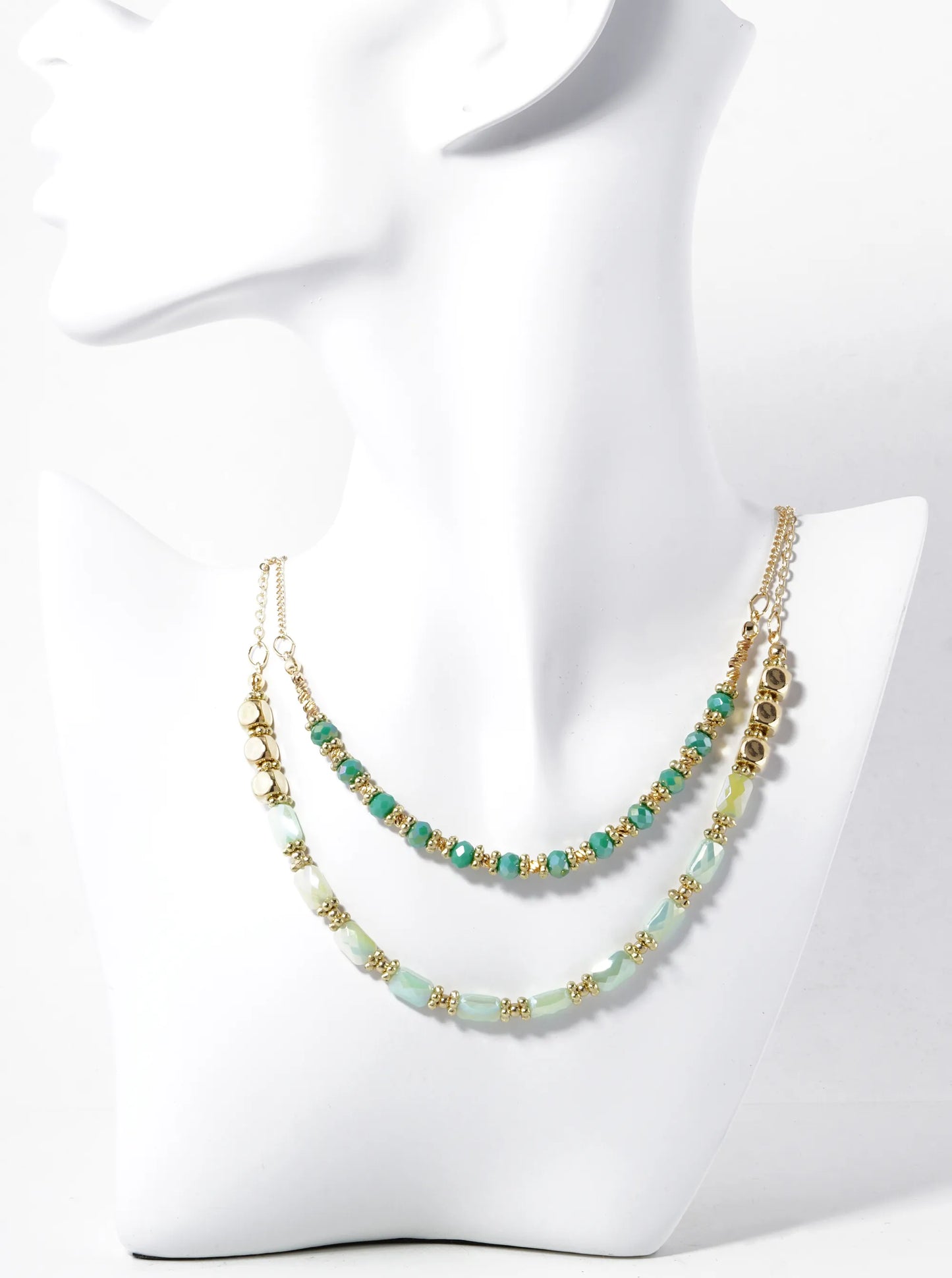 Metallic Beads And Glass Beaded Layered Necklace