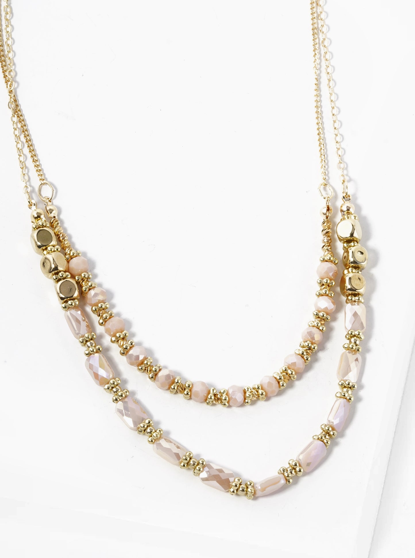 Metallic Beads And Glass Beaded Layered Necklace
