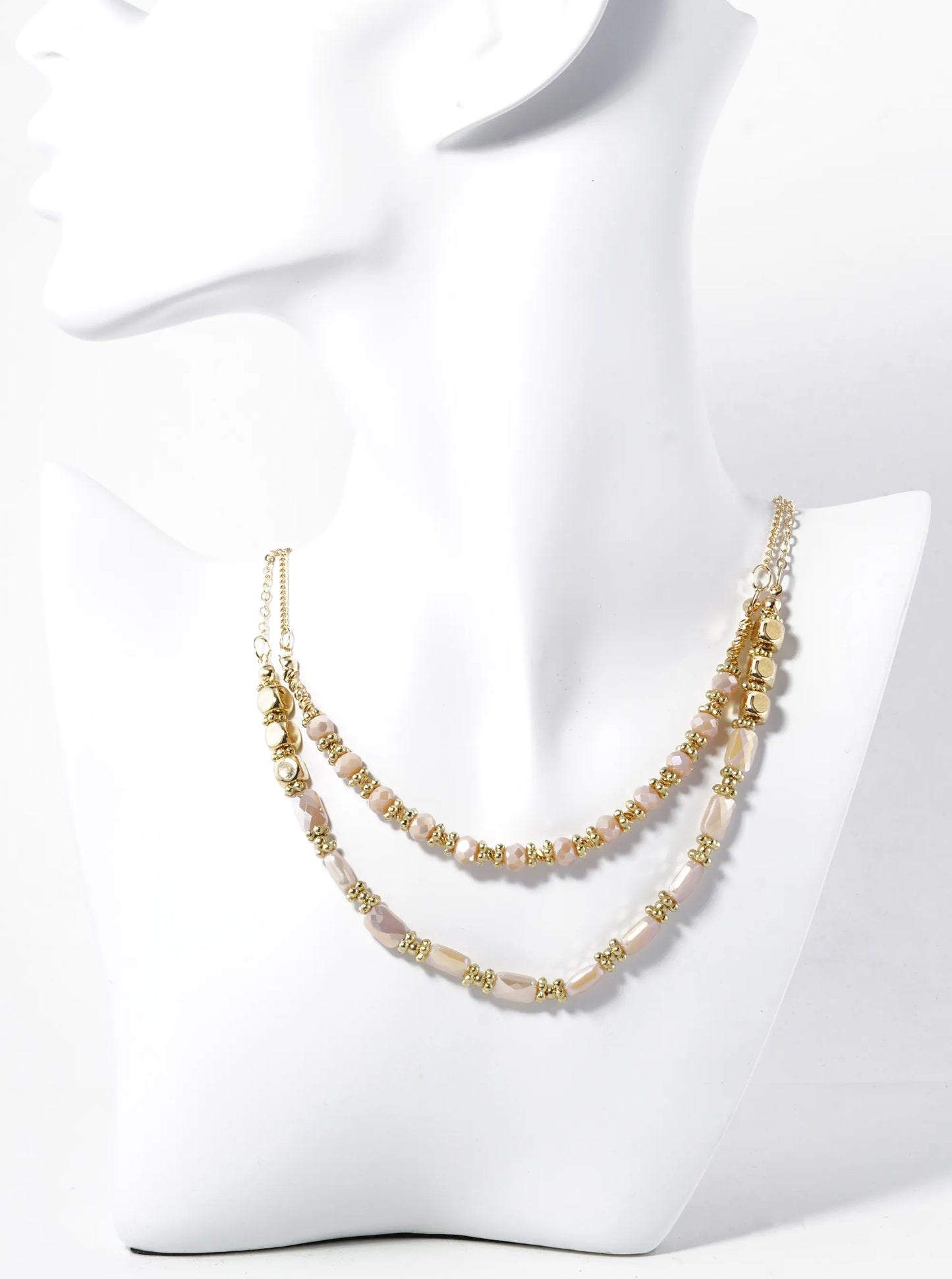 Metallic Beads And Glass Beaded Layered Necklace