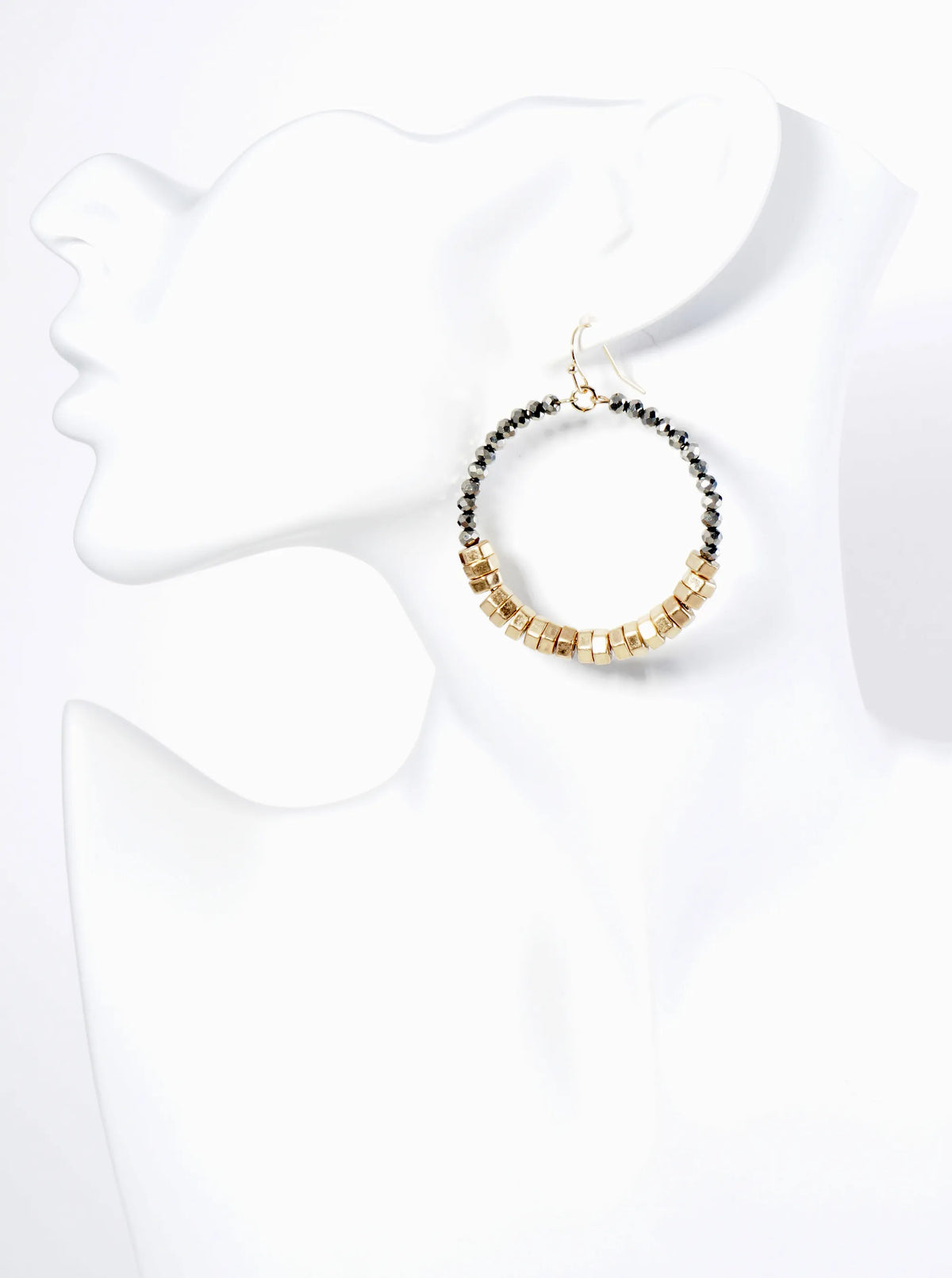 Metallic Beads And Glass Beads Wire Circle Dangle Drop Earrings