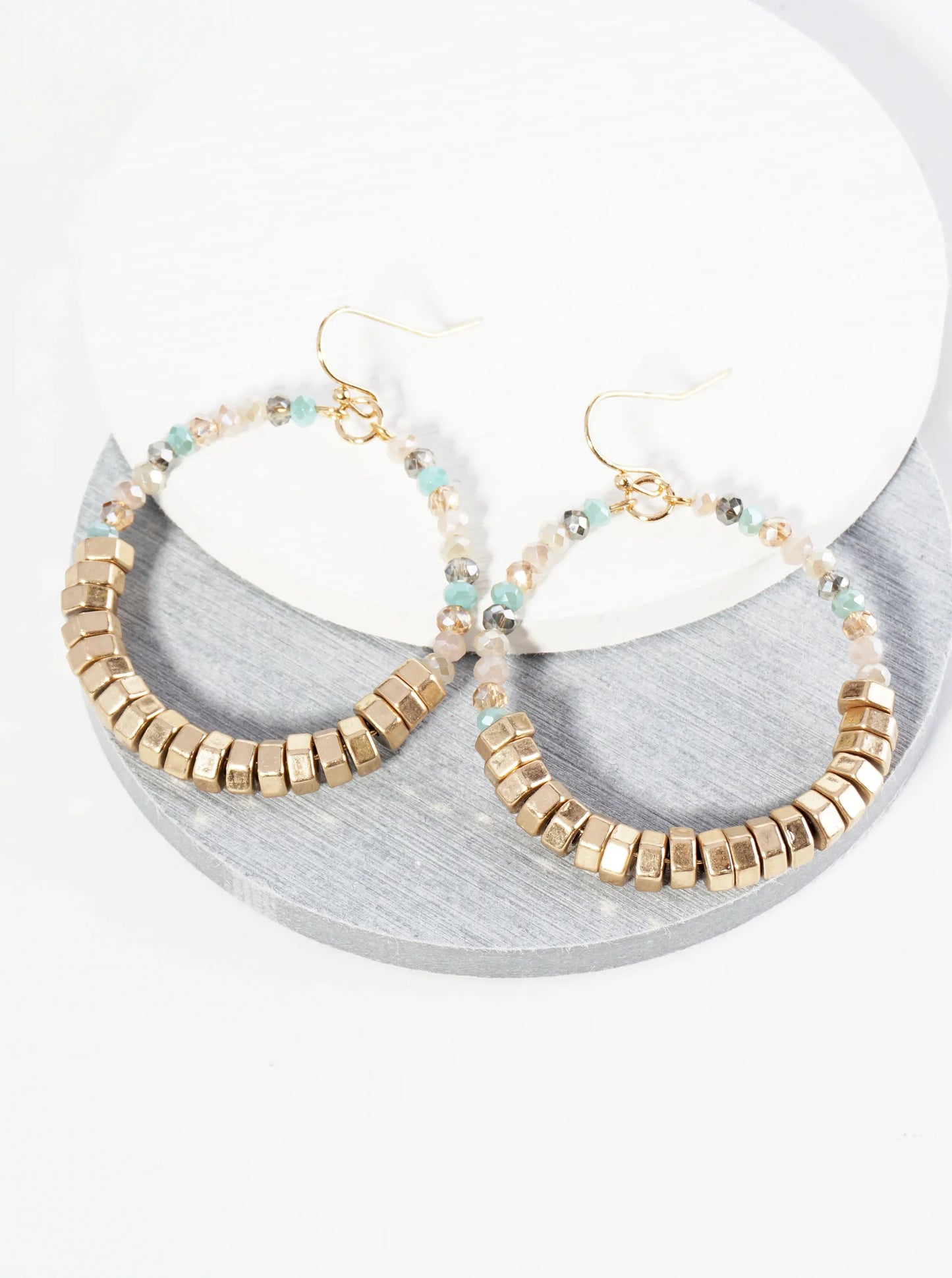 Metallic Beads And Glass Beads Wire Circle Dangle Drop Earrings