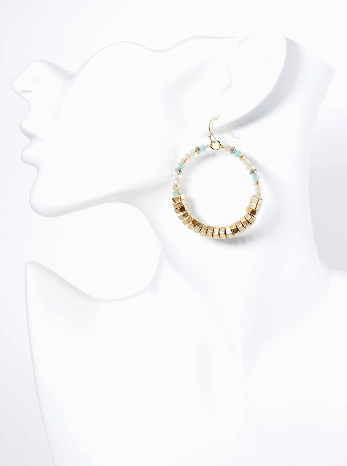 Metallic Beads And Glass Beads Wire Circle Dangle Drop Earrings