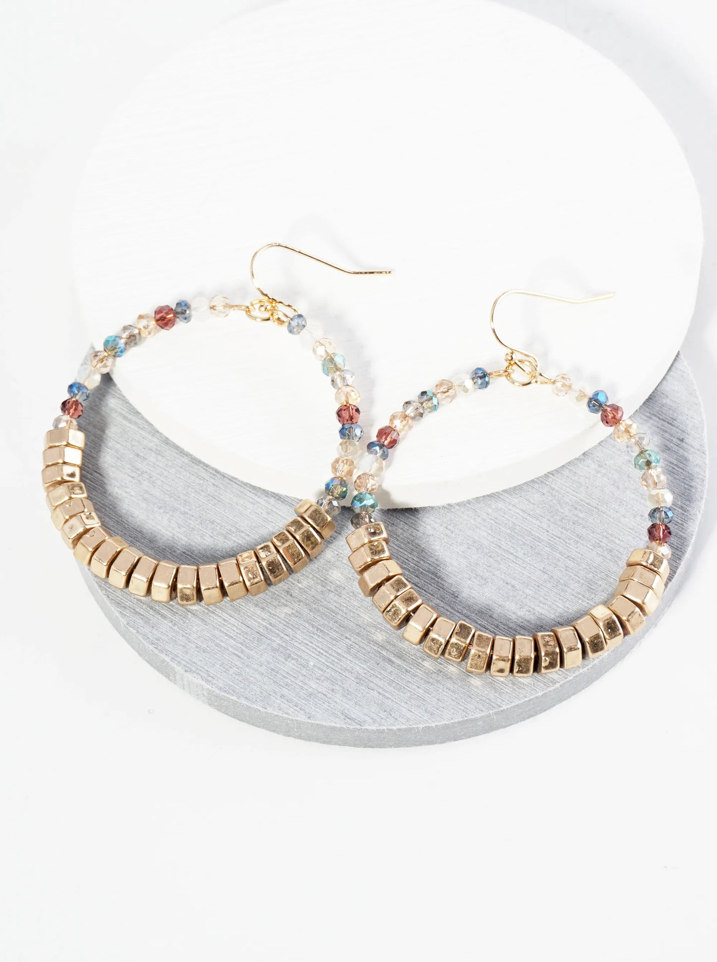 Metallic Beads And Glass Beads Wire Circle Dangle Drop Earrings