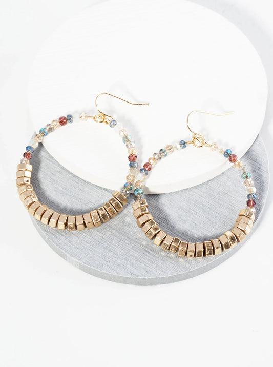 Metallic Beads And Glass Beads Wire Circle Dangle Drop Earrings