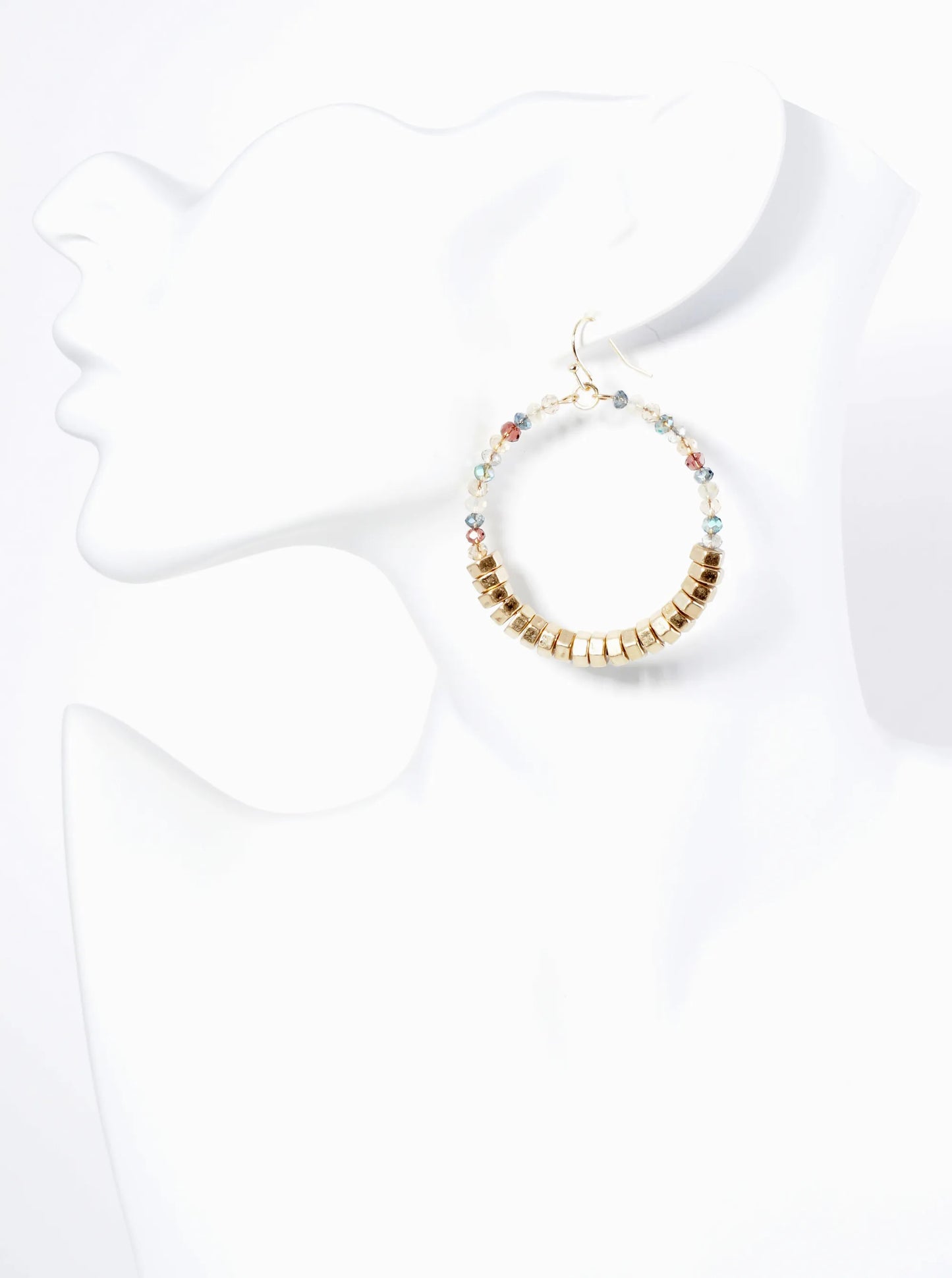 Metallic Beads And Glass Beads Wire Circle Dangle Drop Earrings
