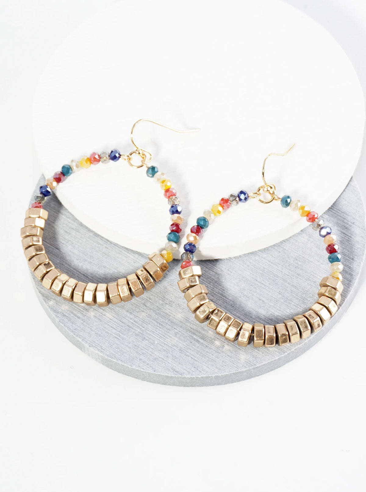 Metallic Beads And Glass Beads Wire Circle Dangle Drop Earrings