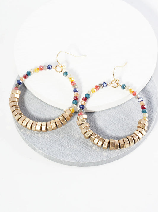 Metallic Beads And Glass Beads Wire Circle Dangle Drop Earrings