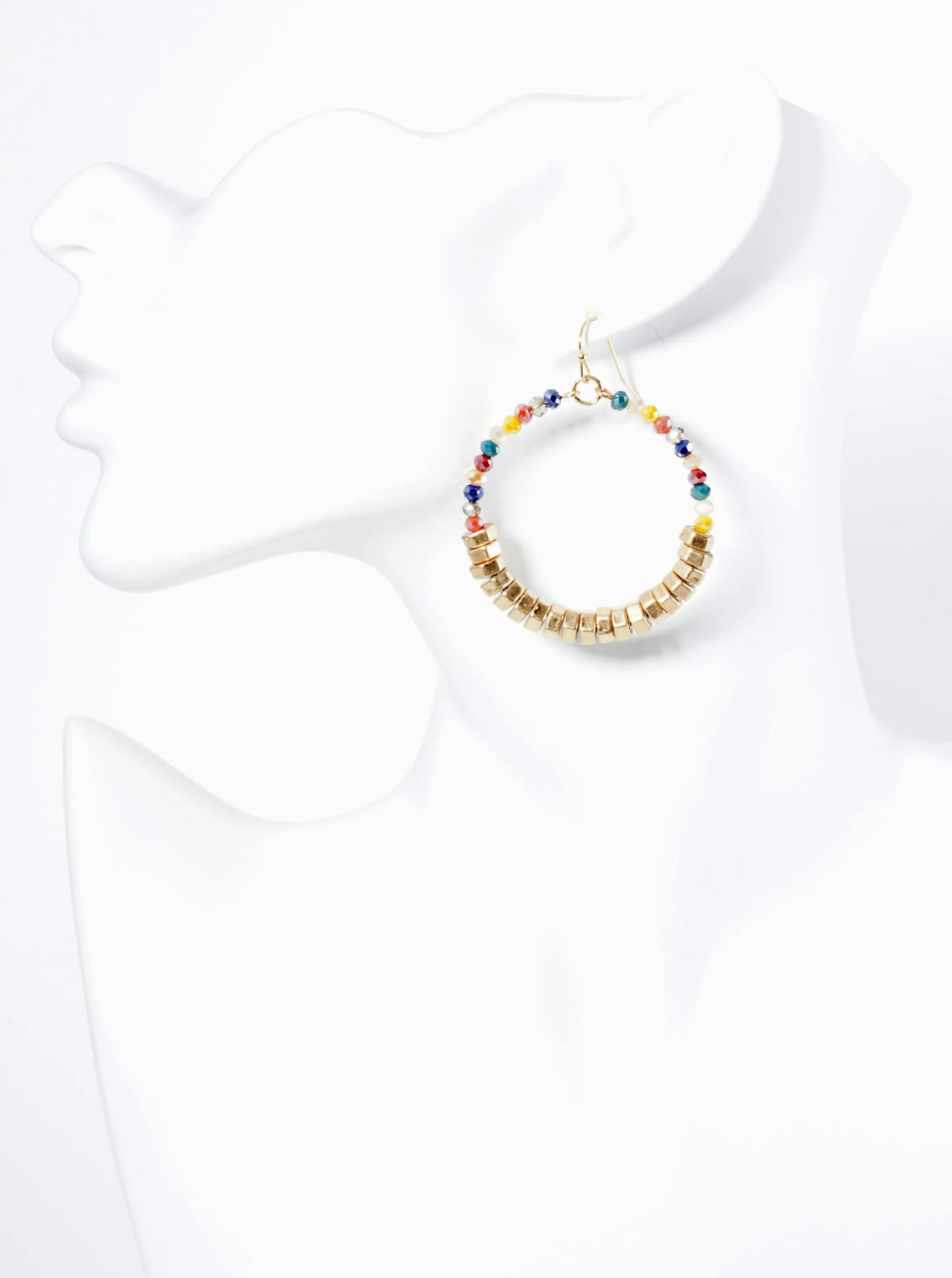 Metallic Beads And Glass Beads Wire Circle Dangle Drop Earrings