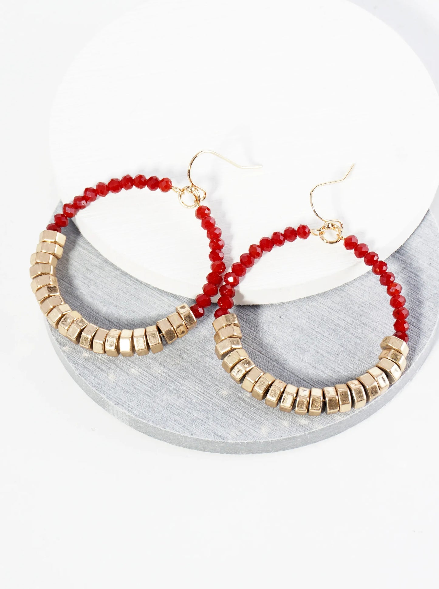 Metallic Beads And Glass Beads Wire Circle Dangle Drop Earrings