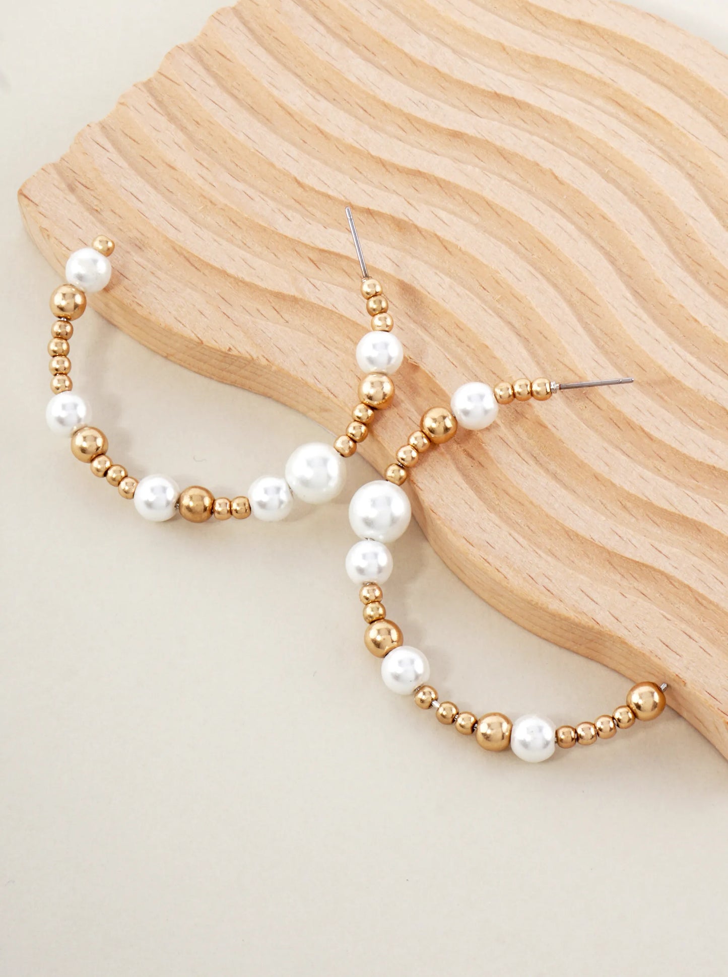 Metallic Beads And Pearls Hoop Earrings