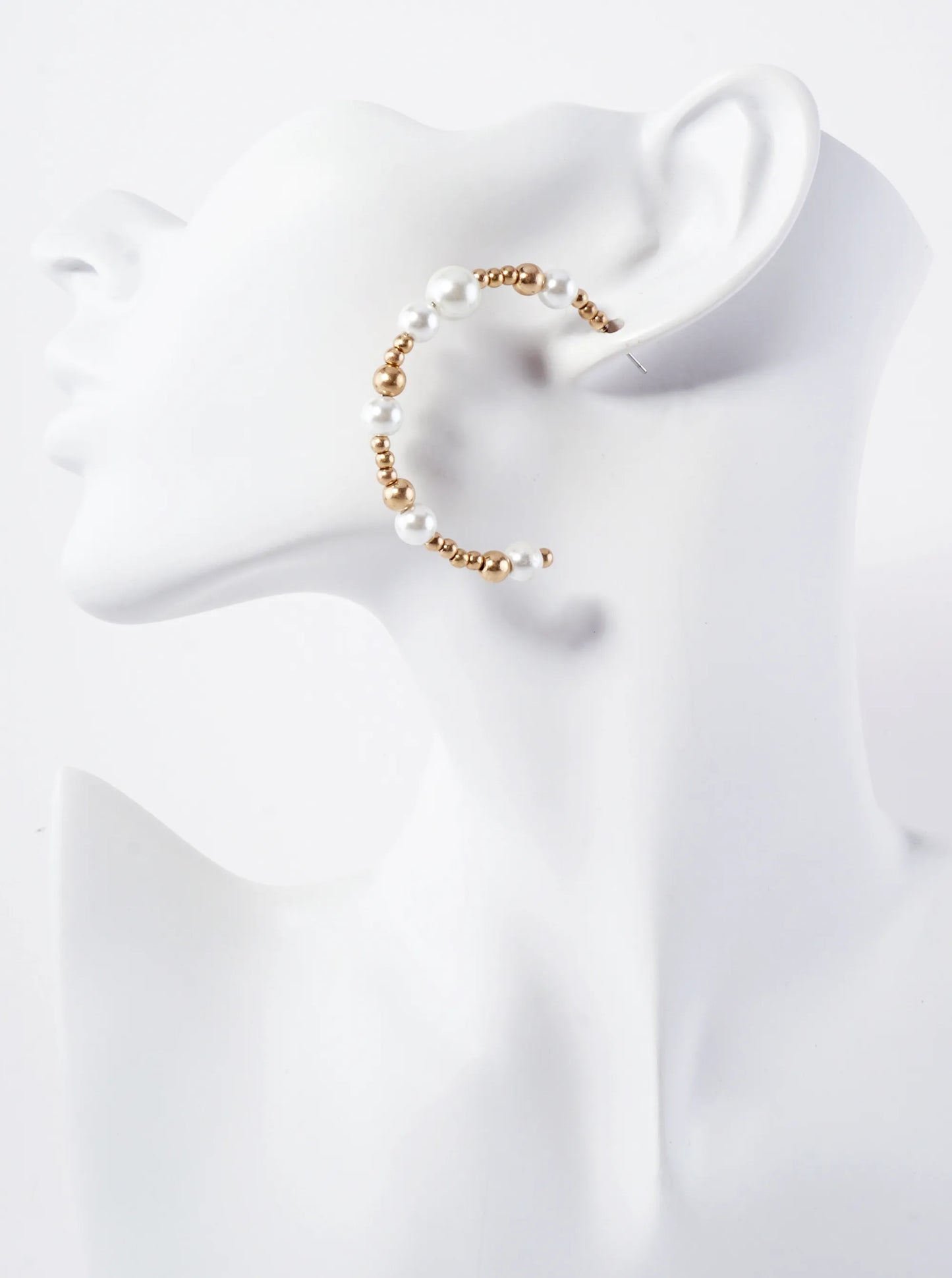 Metallic Beads And Pearls Hoop Earrings