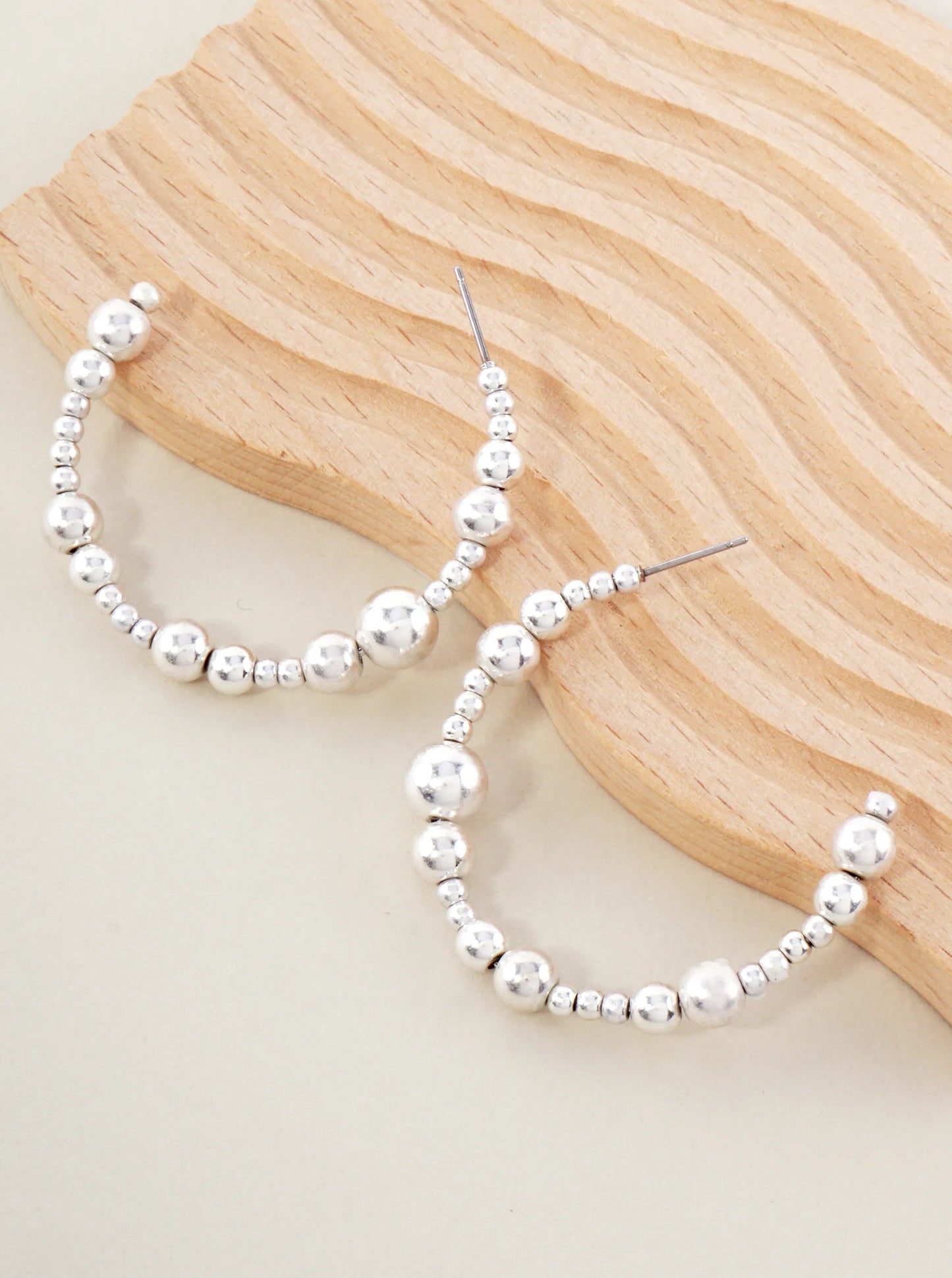 Metallic Beads And Pearls Hoop Earrings