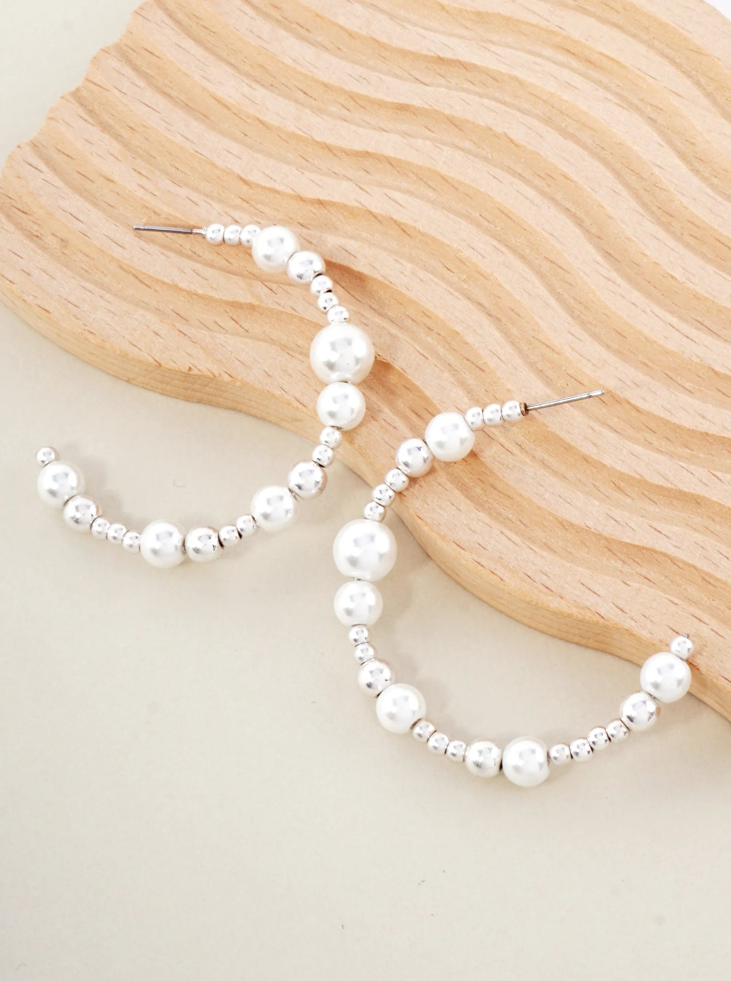 Metallic Beads And Pearls Hoop Earrings