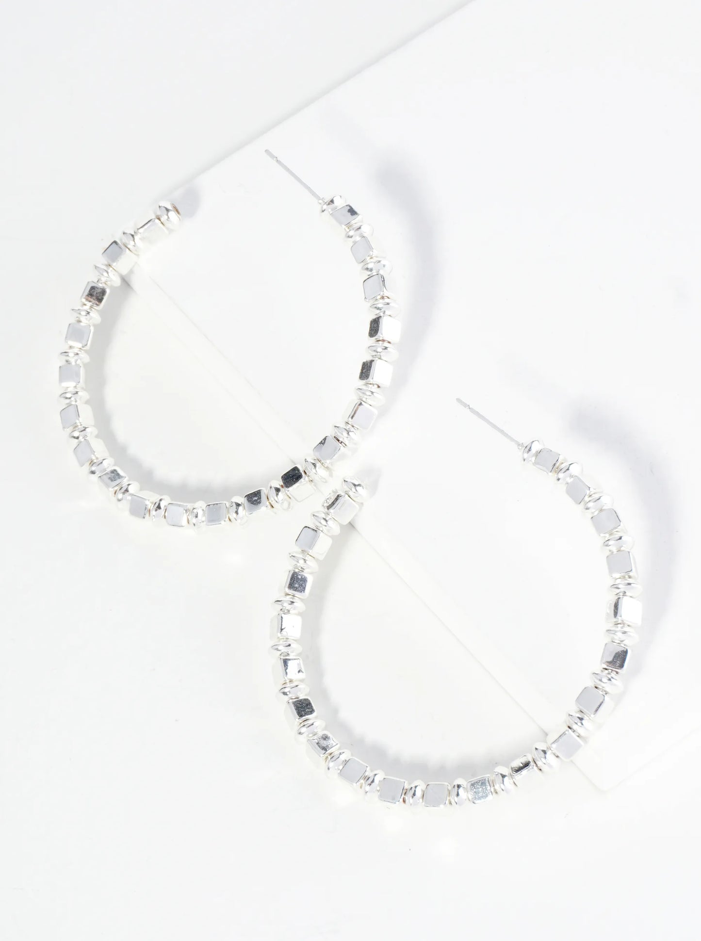 Metallic Square Beaded 45mm Open Hoop Earrings