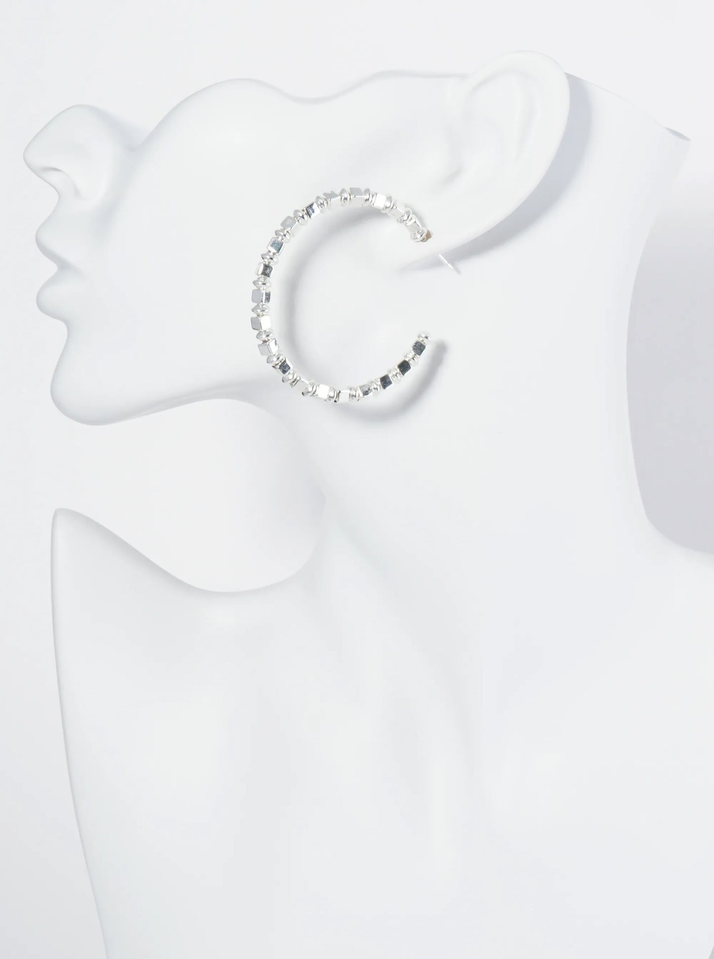Metallic Square Beaded 45mm Open Hoop Earrings