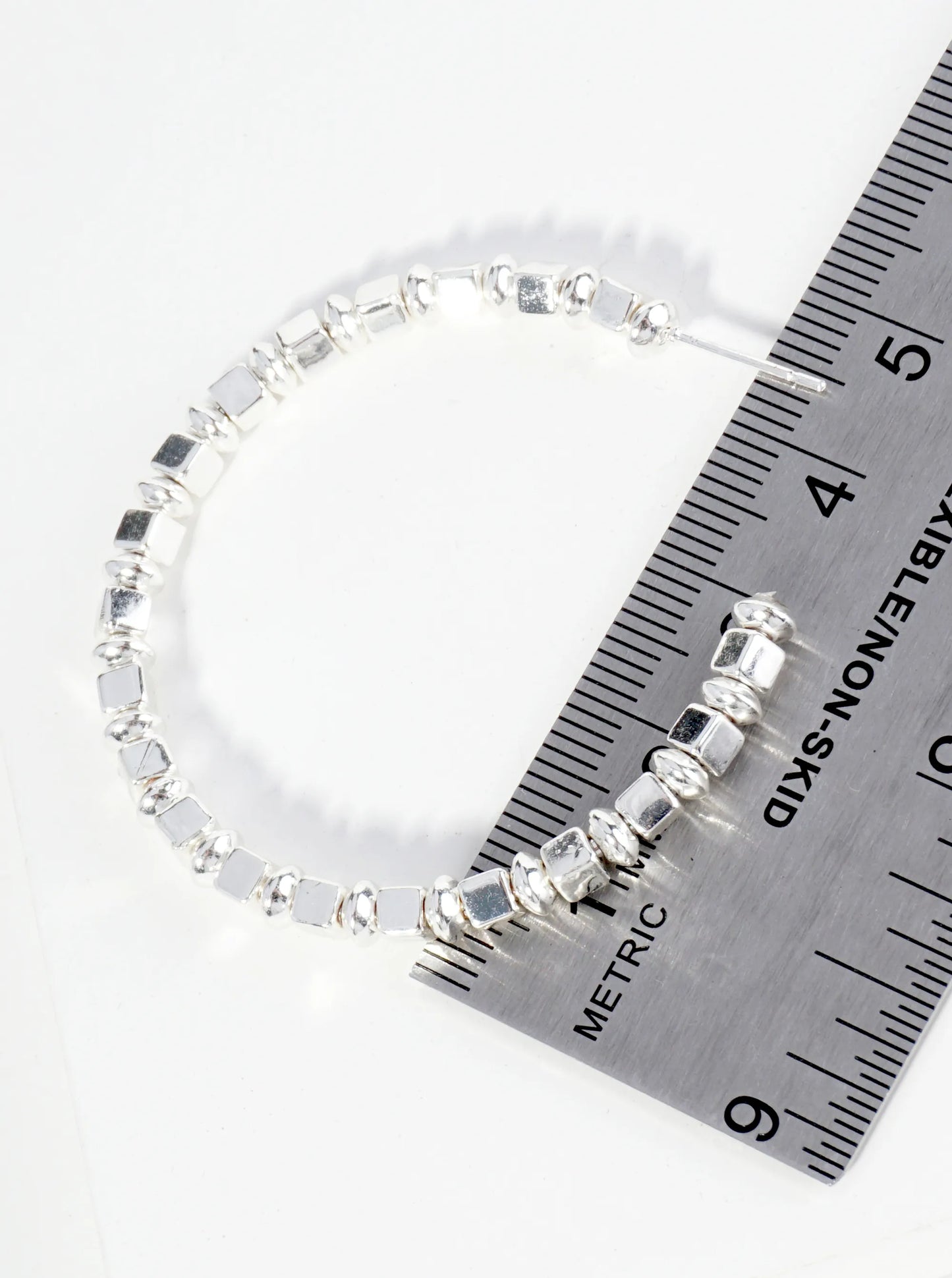 Metallic Square Beaded 45mm Open Hoop Earrings