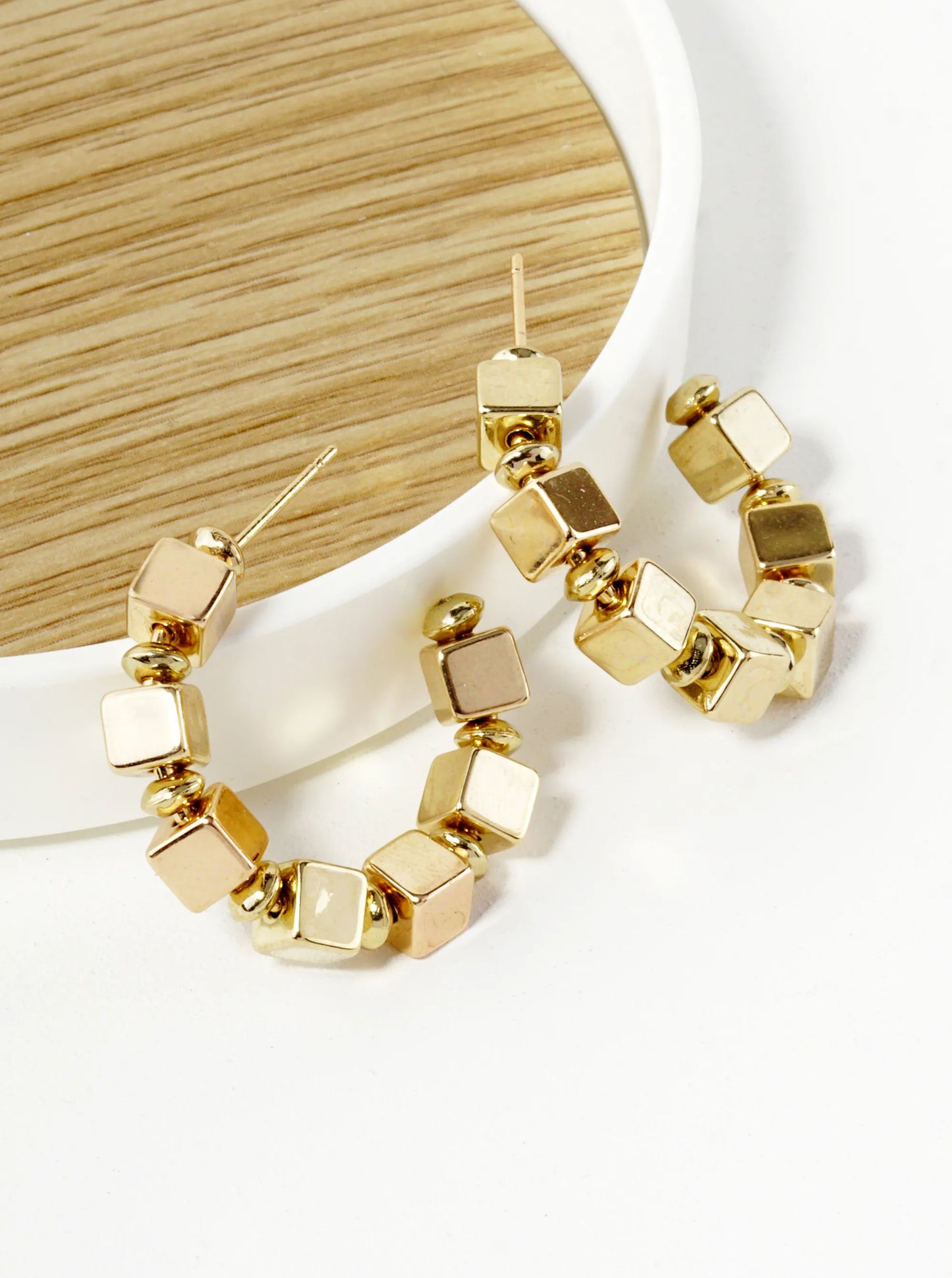 Metallic Square Geometric 1 Inch Hoop Earrings