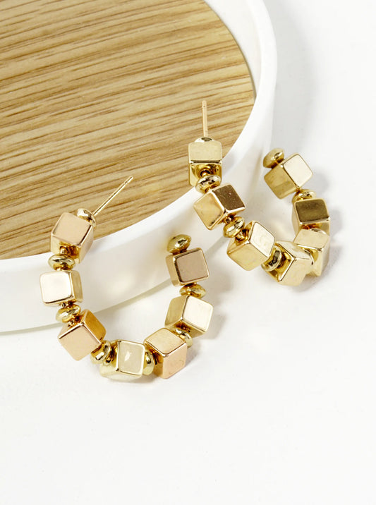 Metallic Square Geometric 1 Inch Hoop Earrings