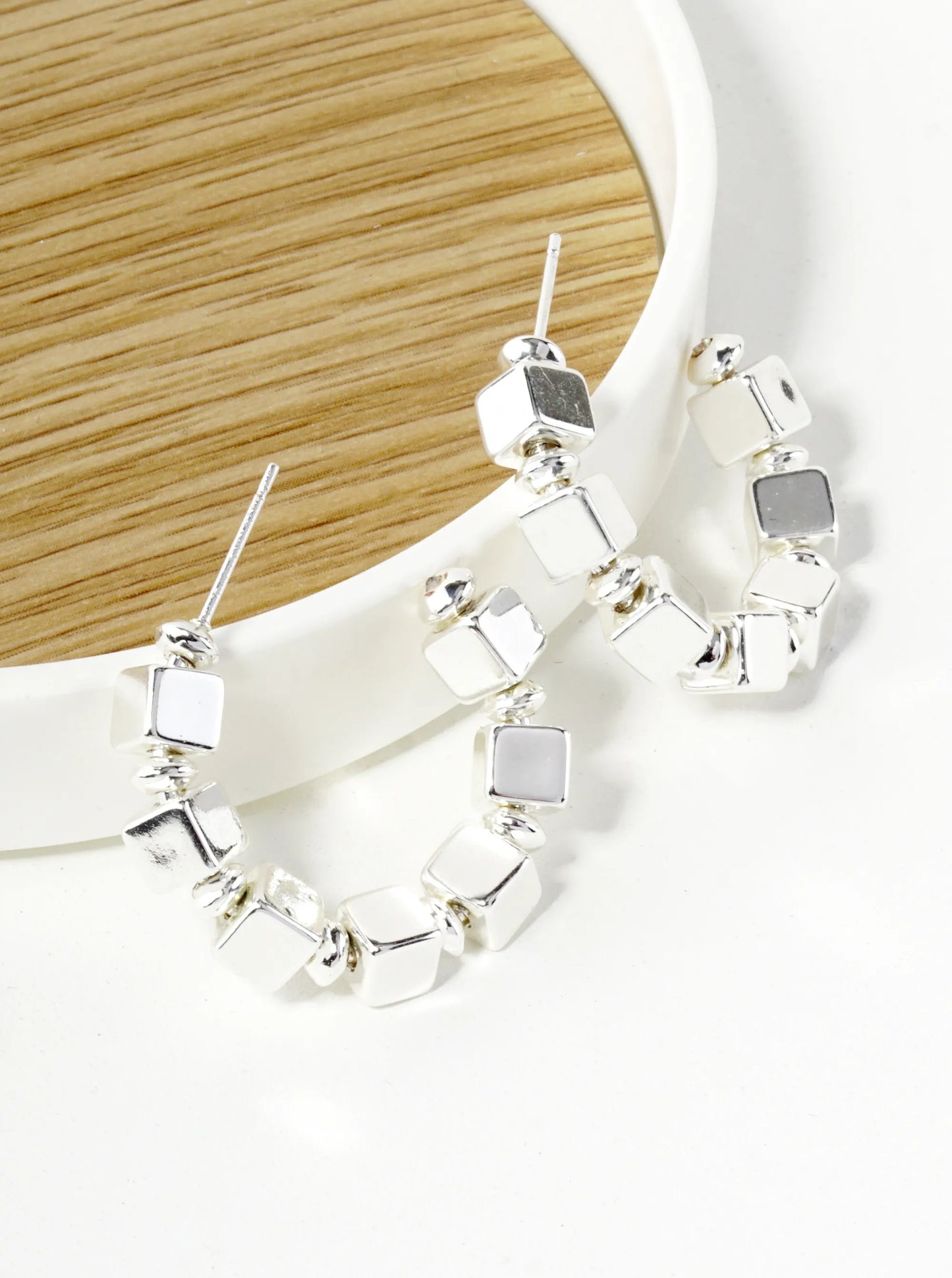 Metallic Square Geometric 1 Inch Hoop Earrings