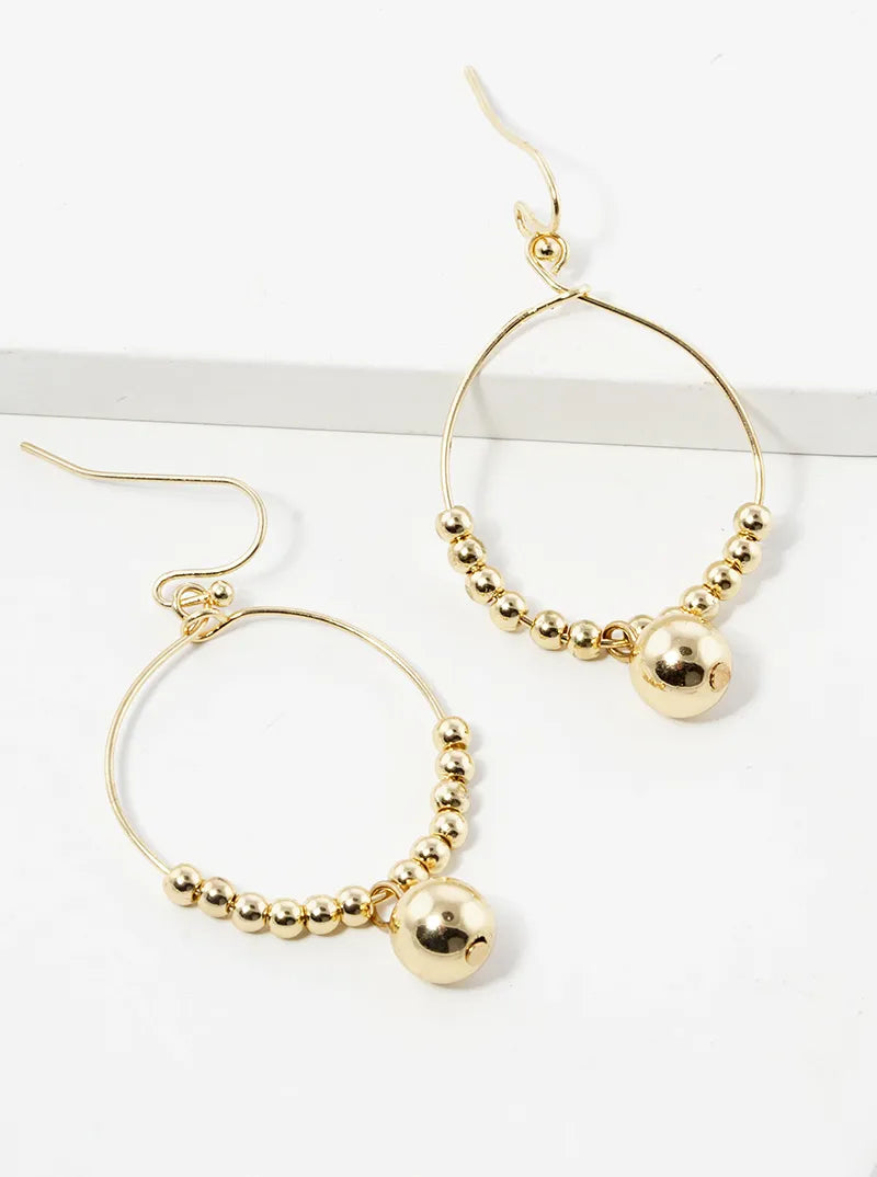 Metallic Ball Bead Drop Wire Circle Dangle Drop Earrings
