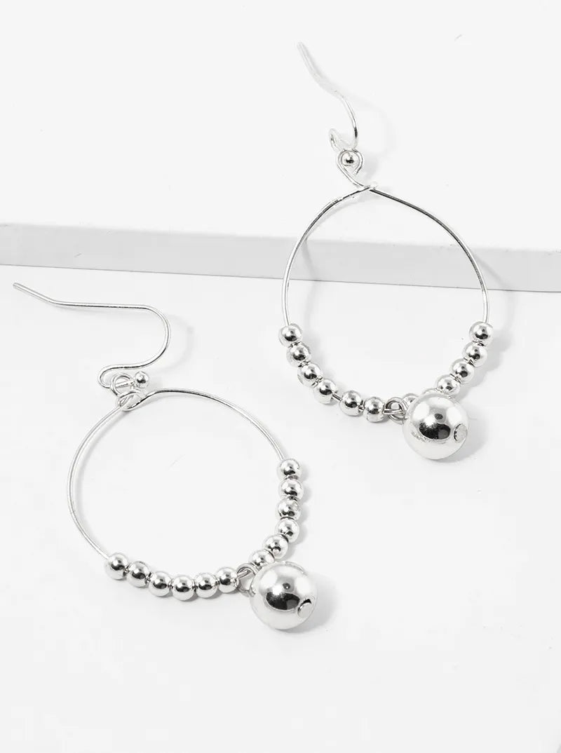 Metallic Ball Bead Drop Wire Circle Dangle Drop Earrings