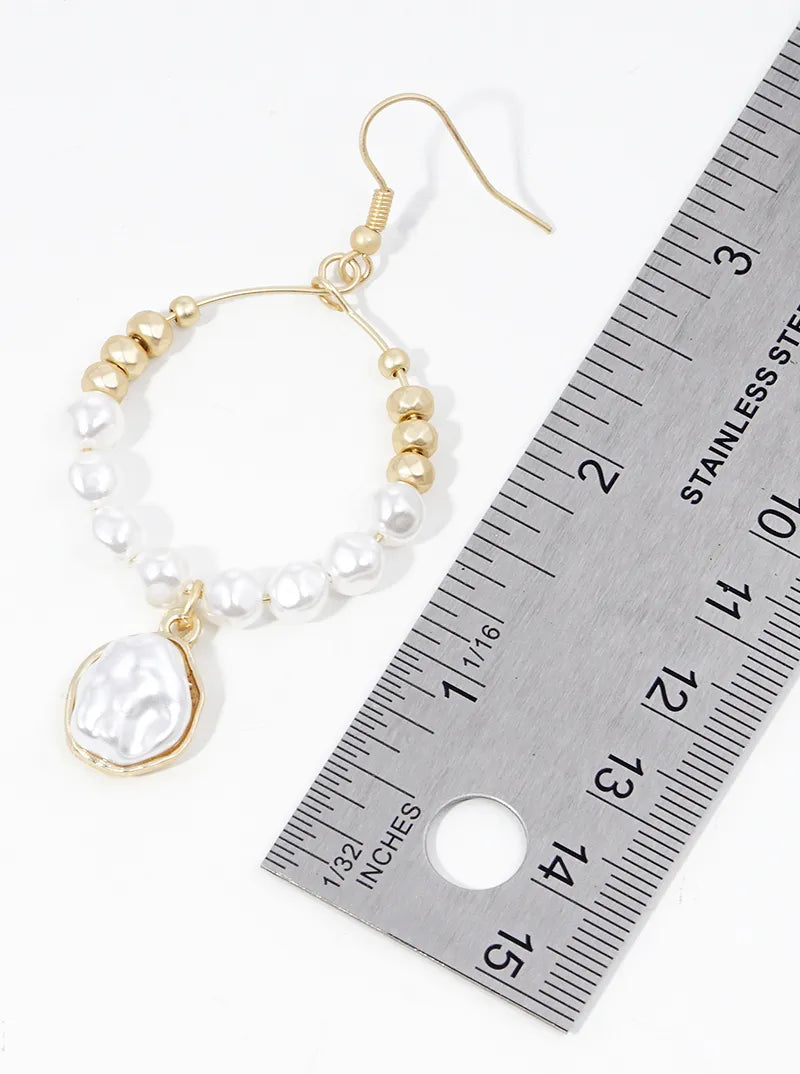 Metallic Bead And Pearl Bead Drop Wire Dangle Drop Earrings