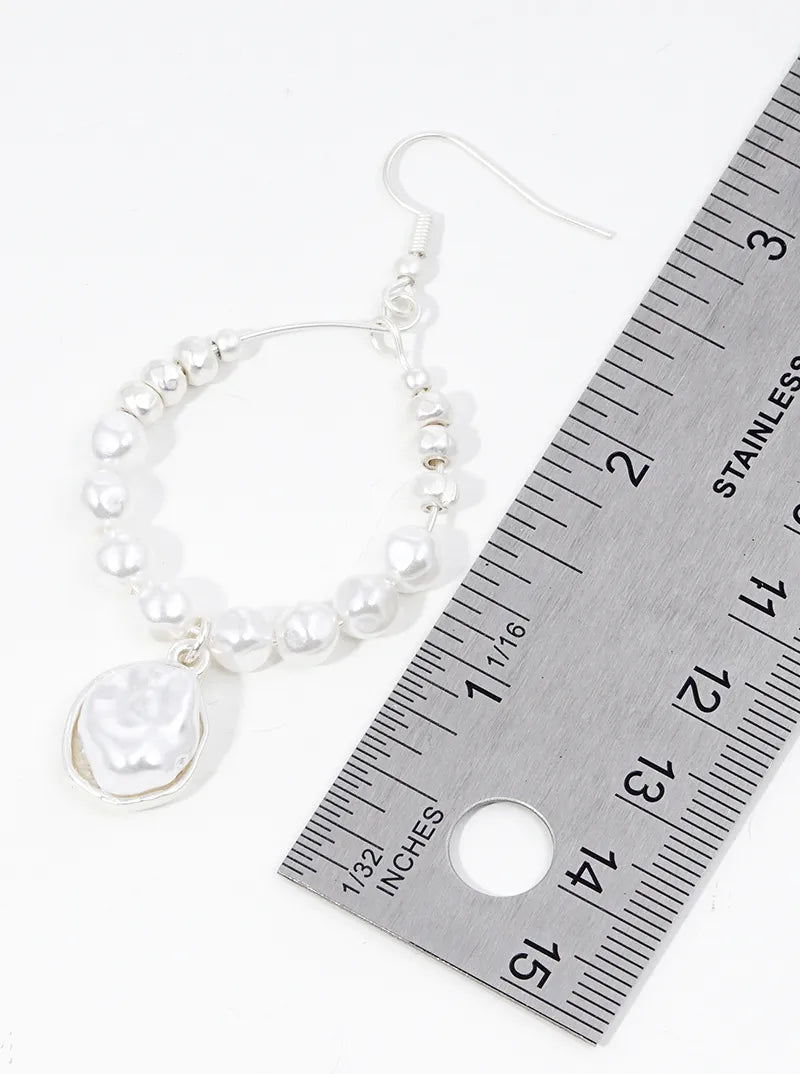 Metallic Bead And Pearl Bead Drop Wire Dangle Drop Earrings