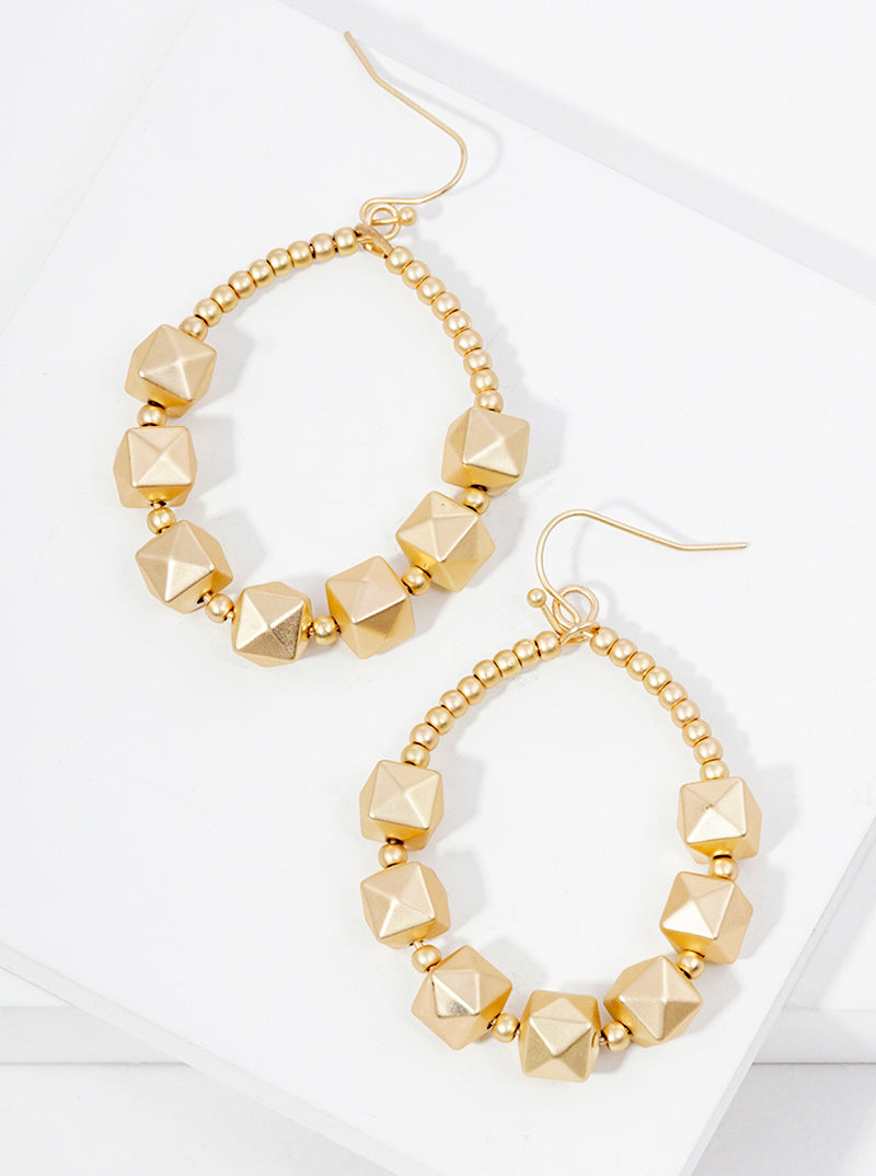 Metallic Beaded Circle Wire Dangle Drop Earrings