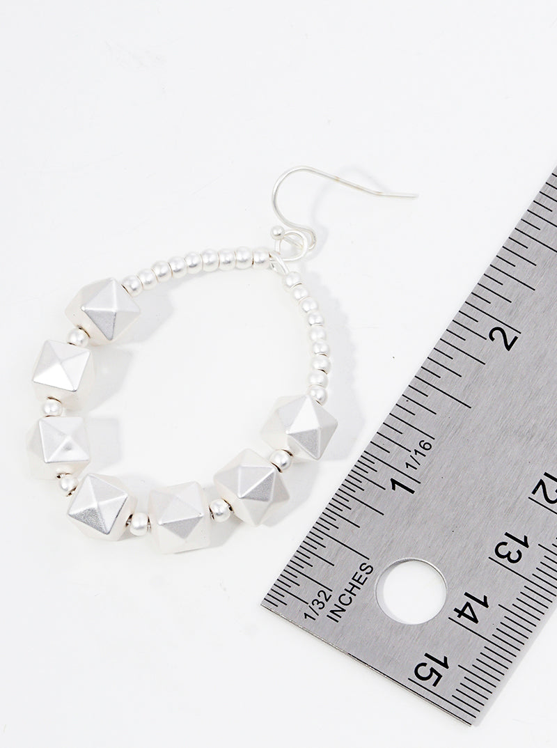 Metallic Beaded Circle Wire Dangle Drop Earrings