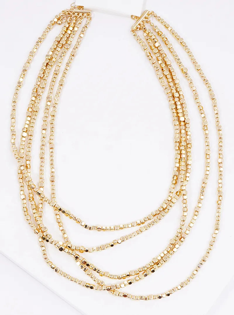 Metallic Beaded Multi Strand Layered Necklace