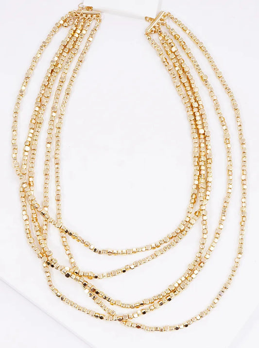 Metallic Beaded Multi Strand Layered Necklace