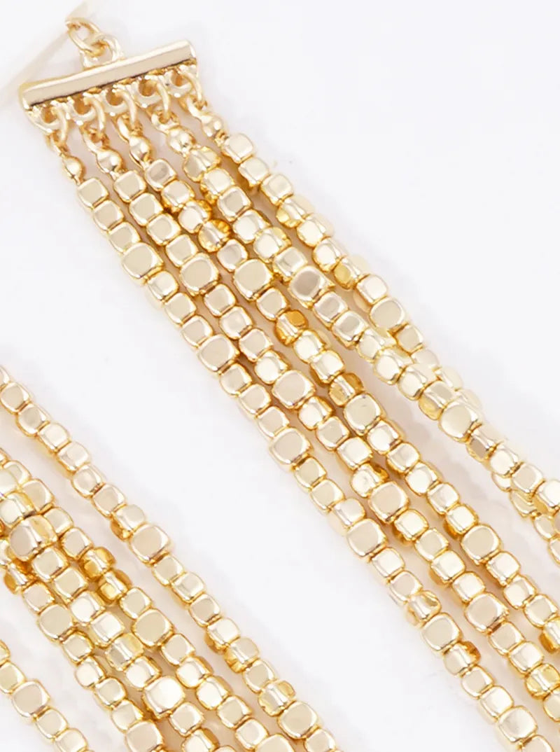Metallic Beaded Multi Strand Layered Necklace
