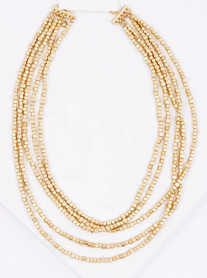 Metallic Beaded Multi Strand Layered Necklace